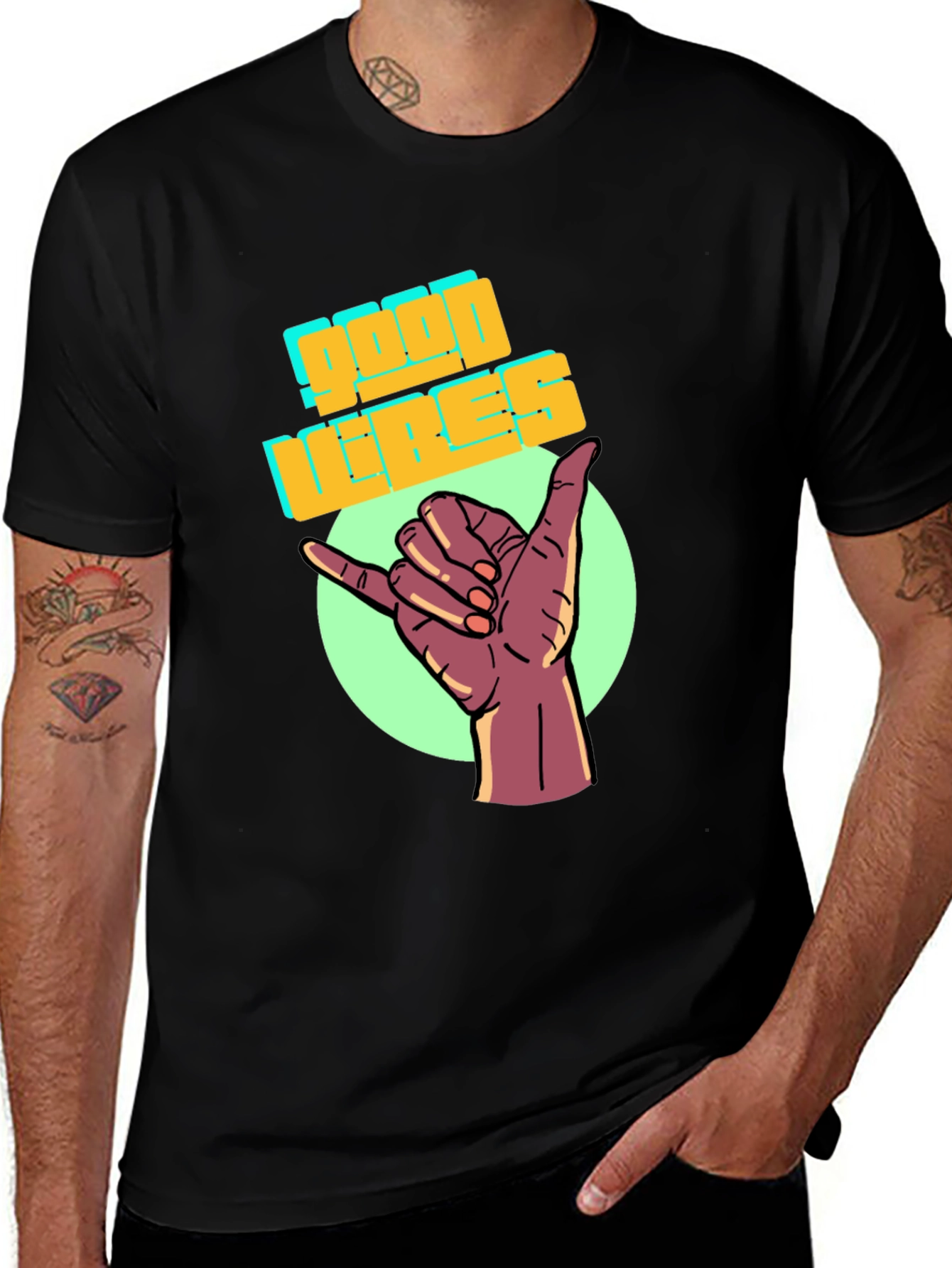 Variant 15 of Good Vibes Graphic Tee - Hang Loose Design