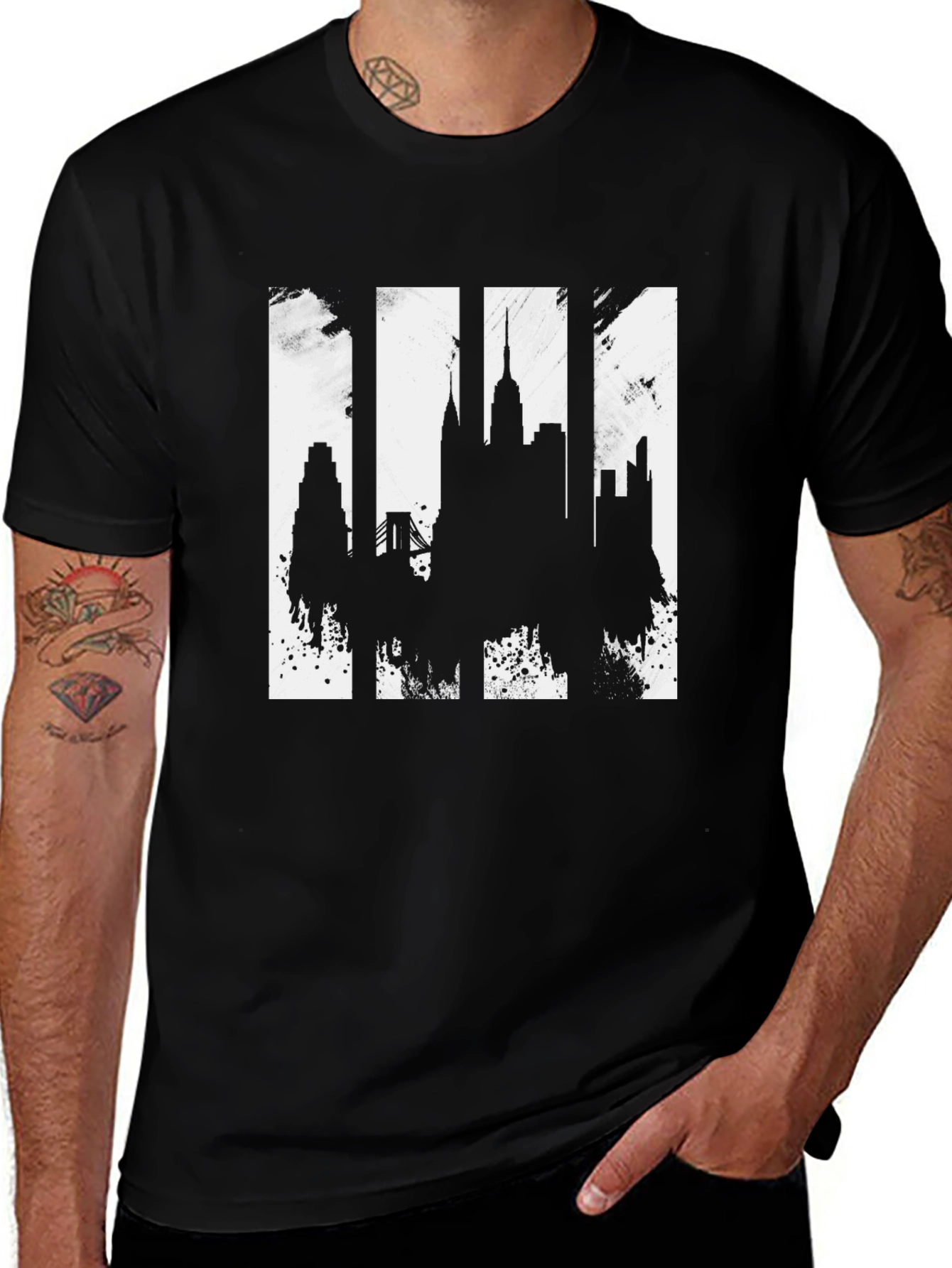 Variant 23 of Urban Skyline Graphic Tee - Black Cotton T-Shirt