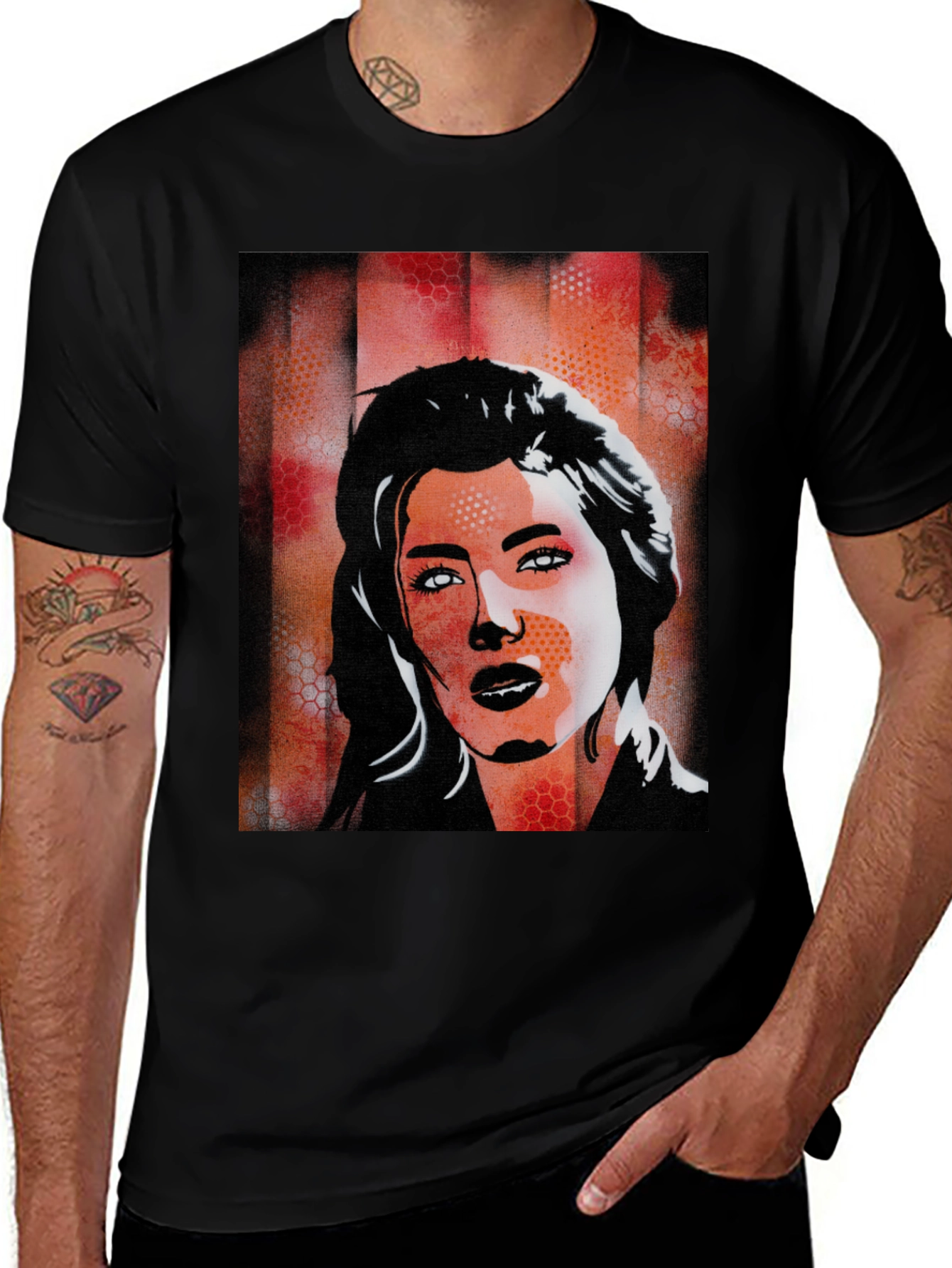 Variant 20 of Edgy Woman Portrait Graphic Tee - Black