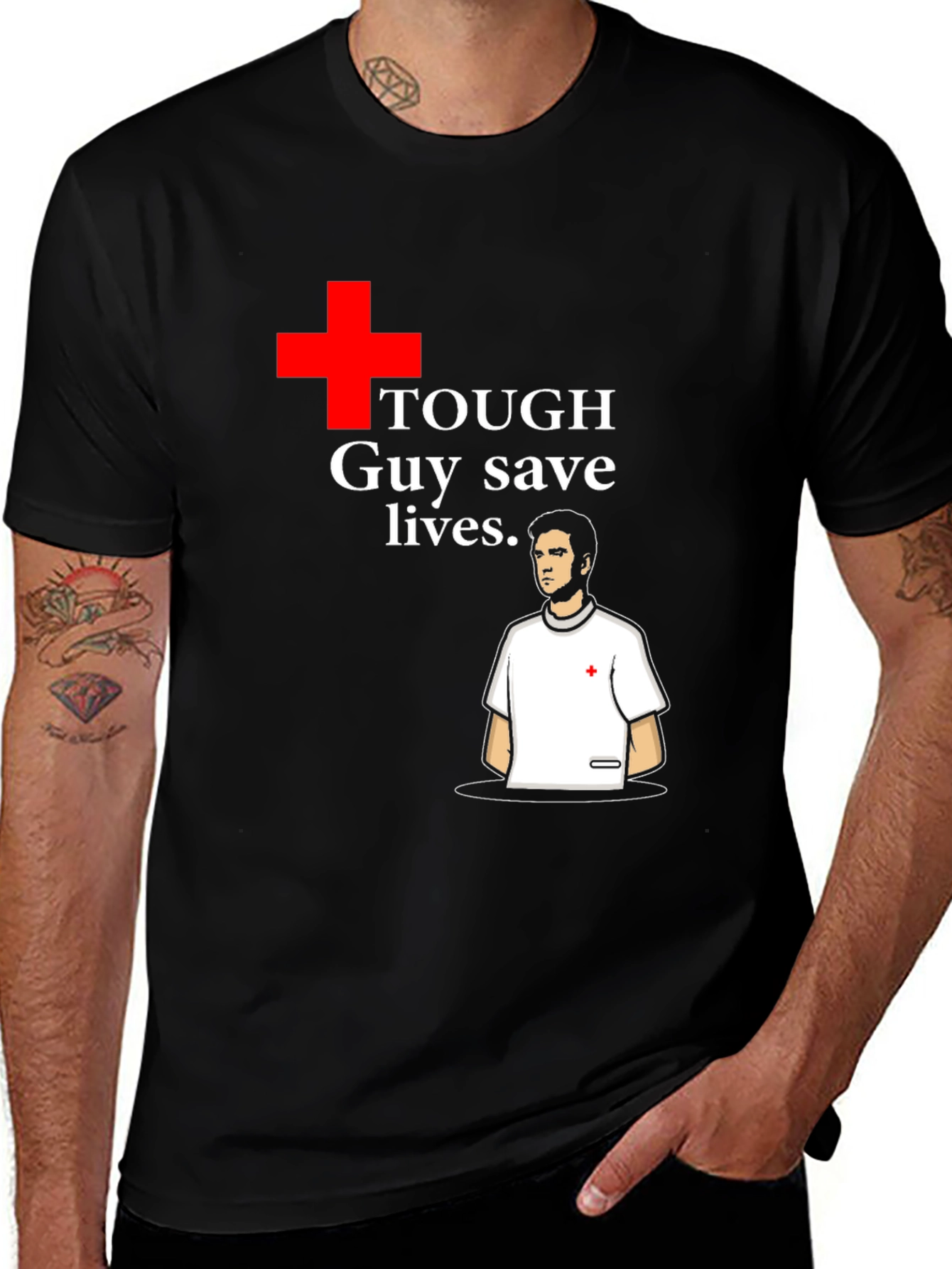 Tough Guy Saves Lives Black T-Shirt
