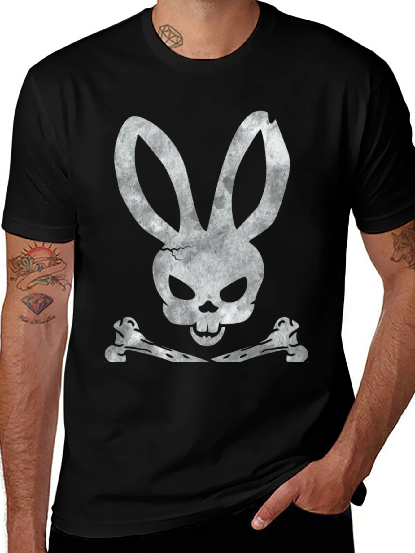 Variant 5 of Rabbit Skull & Crossbones Graphic Tee - Edgy & Unique