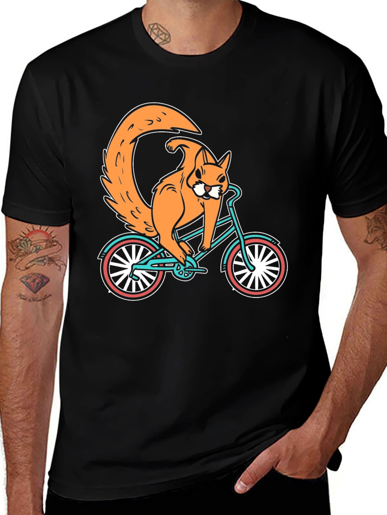 Variant 19 of Squirrel on Bicycle Graphic Tee - Quirky Cotton T-Shirt