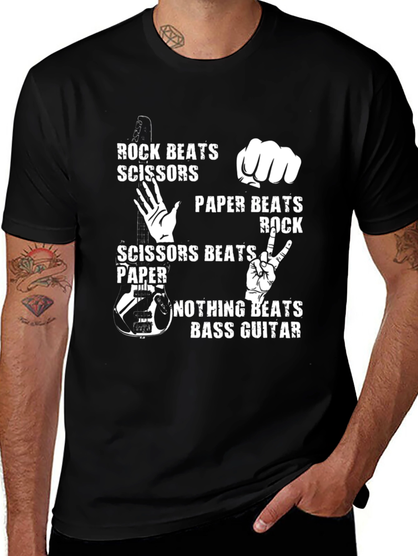 Variant 9 of Rock Paper Scissors Bass Guitar Novelty T-Shirt