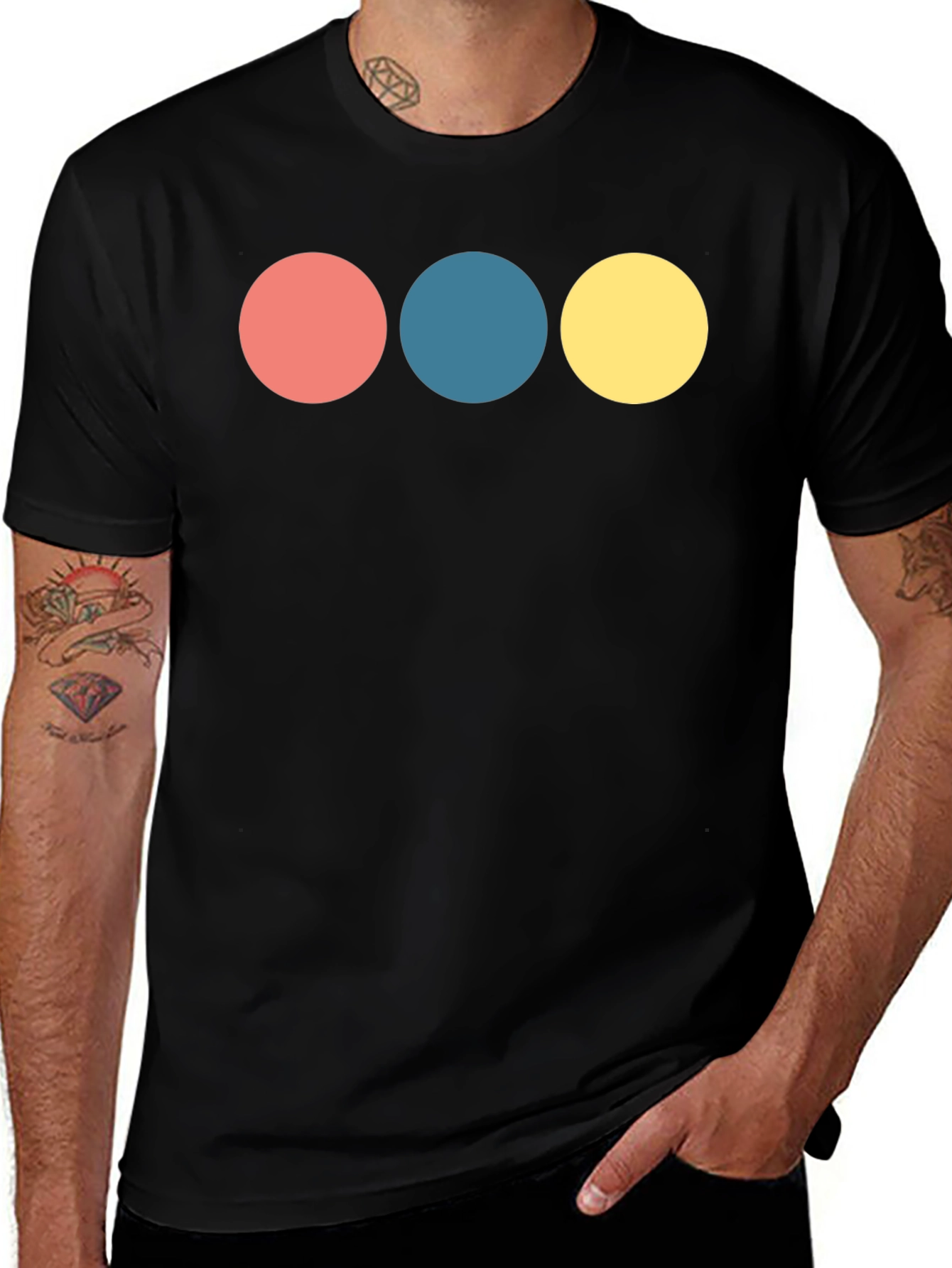 Variant 17 of Men's Black T-Shirt with Colorful Circle Design