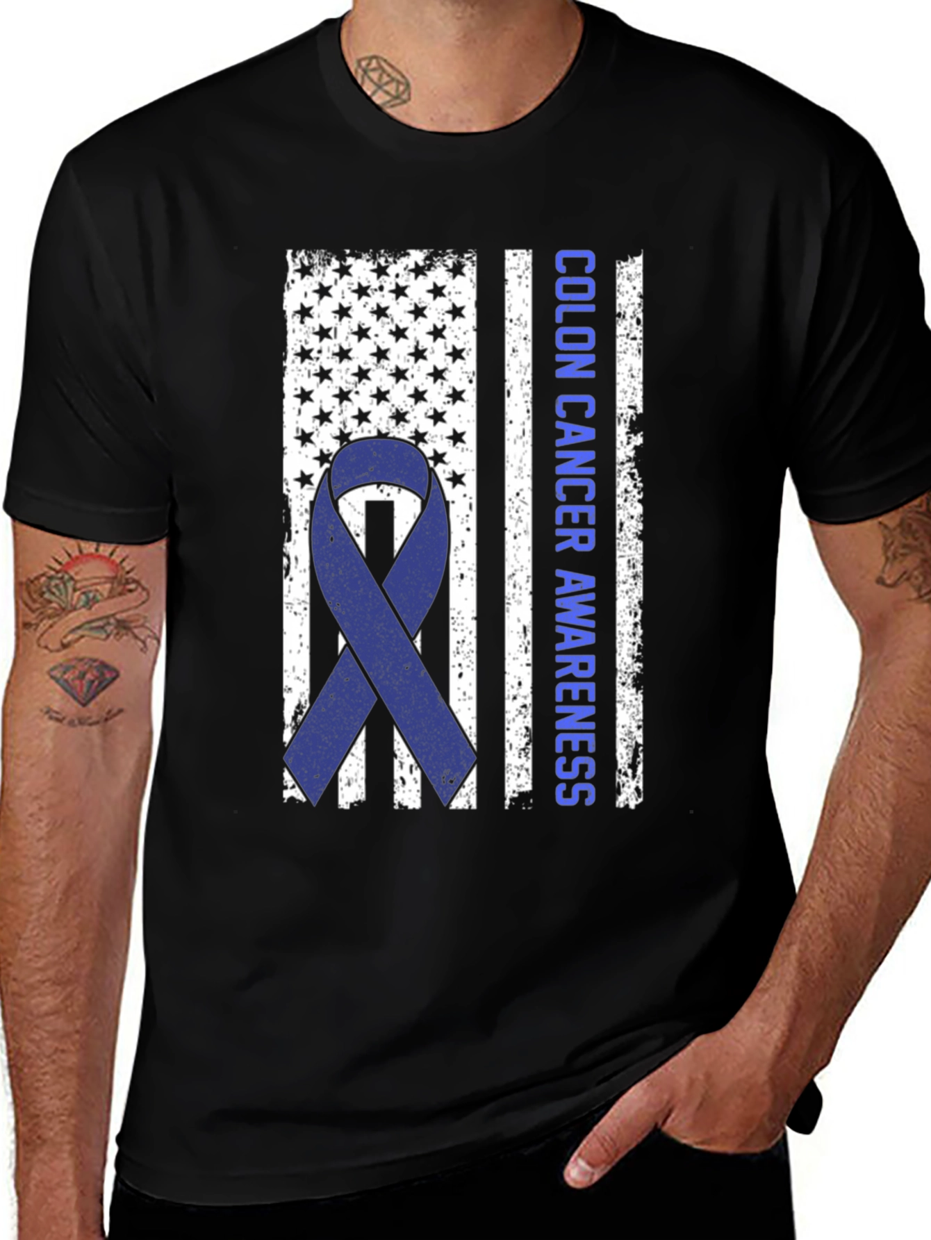 Colon Cancer Awareness American Flag T-Shirt