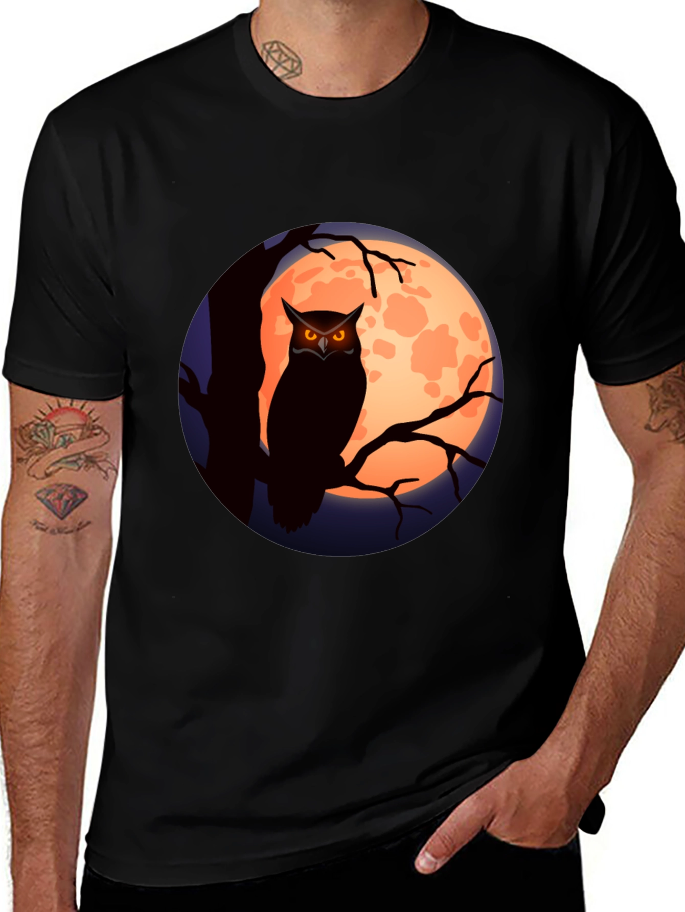 Variant 11 of Owl Moon Graphic Tee - Men's Black T-Shirt