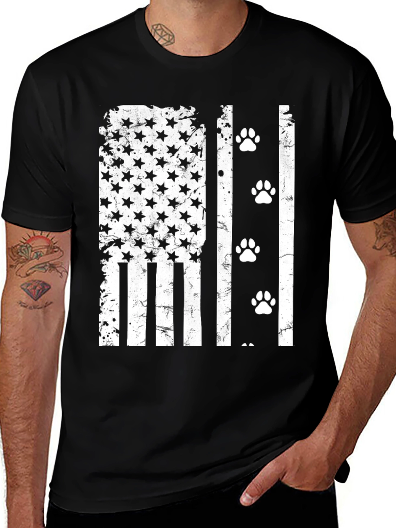 Distressed American Flag Paw Print T-Shirt