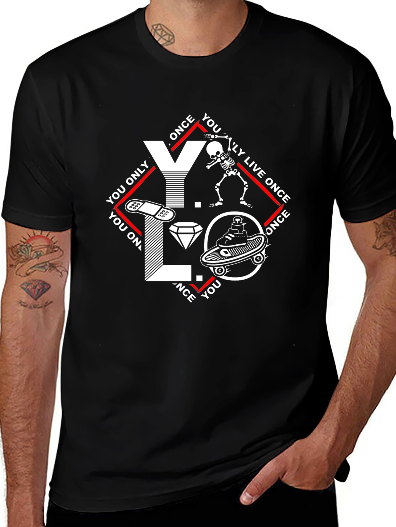 Variant 30 of YOLO Black Graphic Tee - Live Once Design
