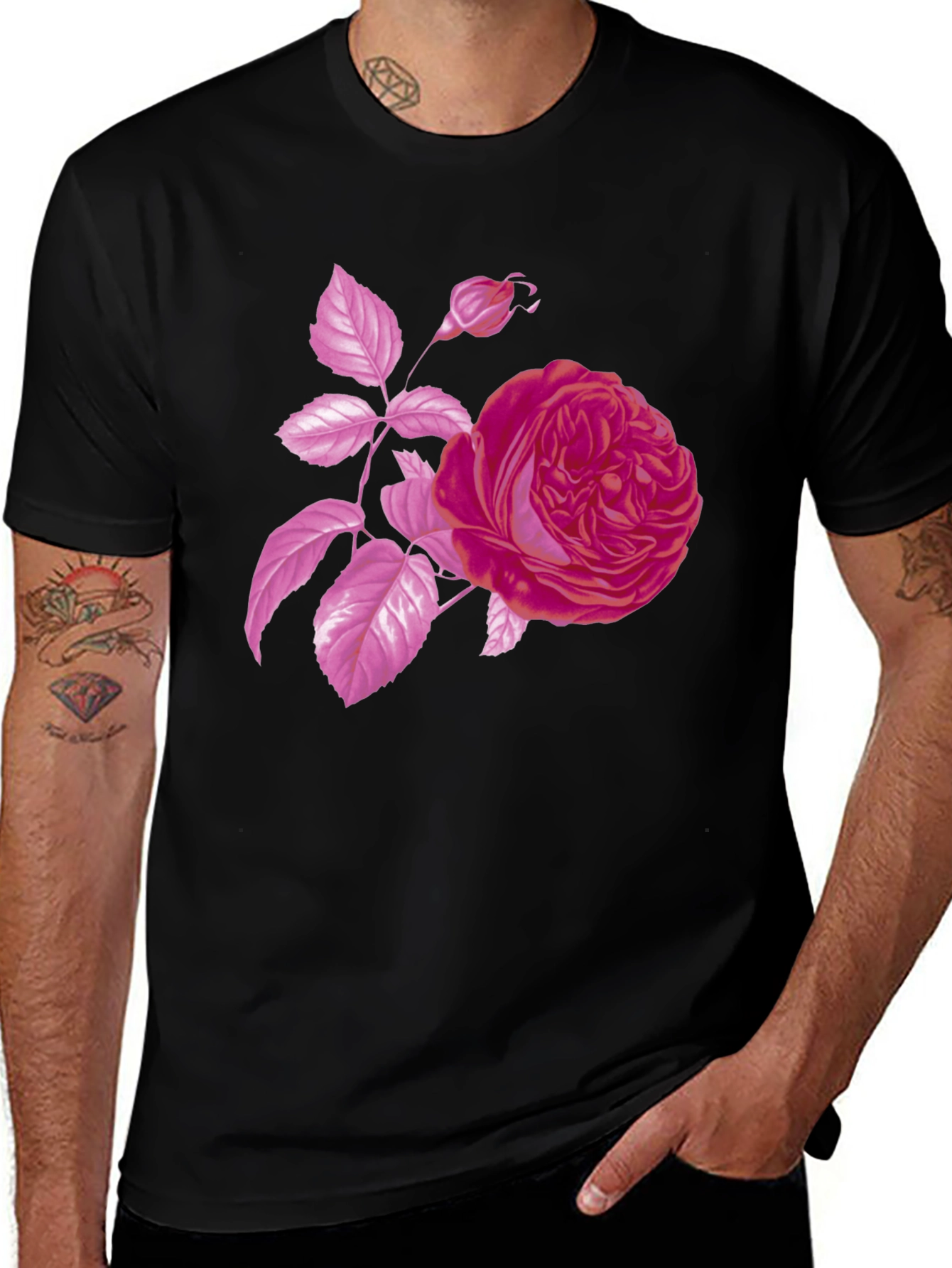 Variant 15 of Rose Graphic Black T-Shirt - Stylish Floral Design