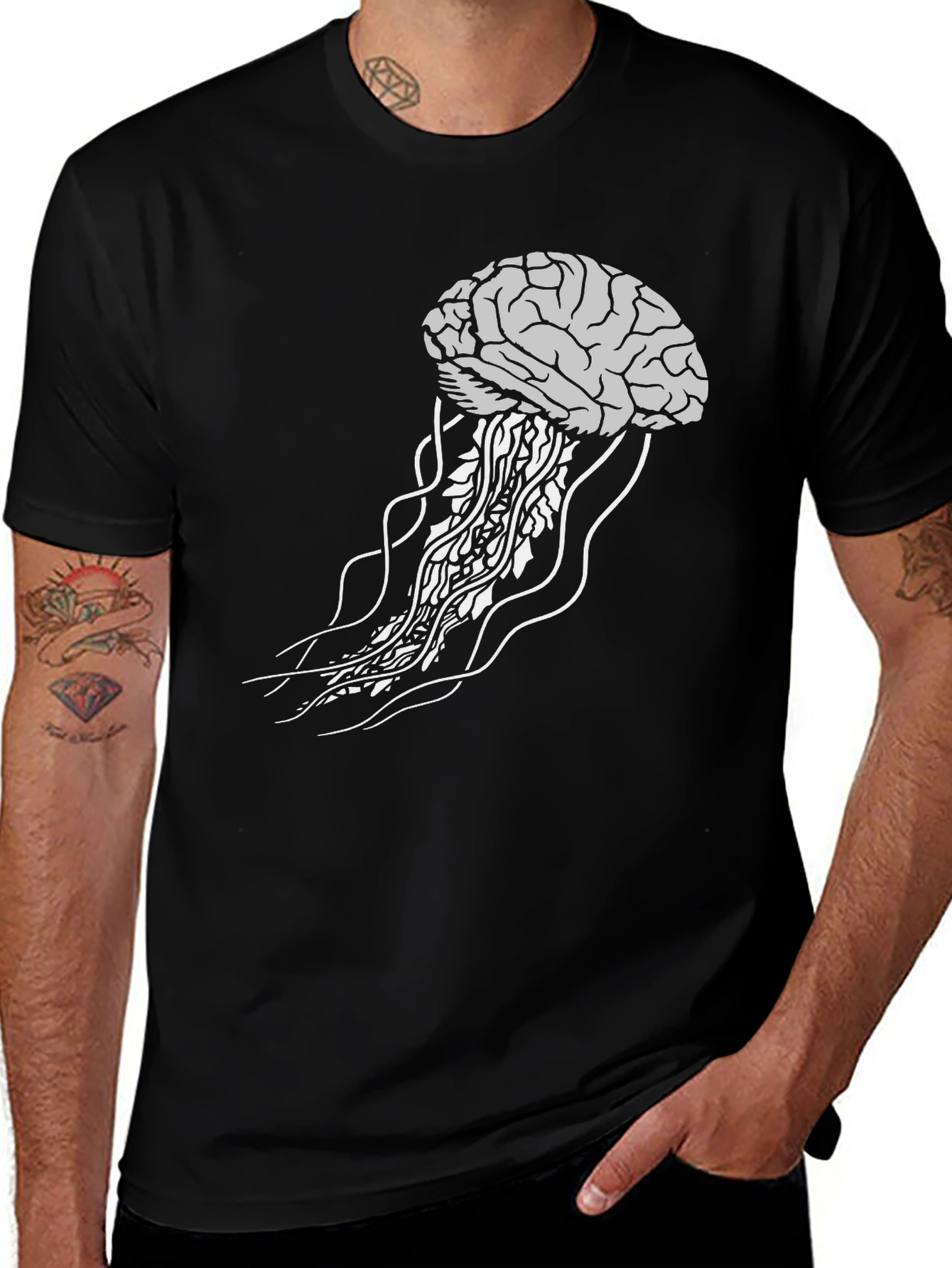 Variant 25 of Brain Jellyfish Graphic Tee - Black Cotton T-Shirt