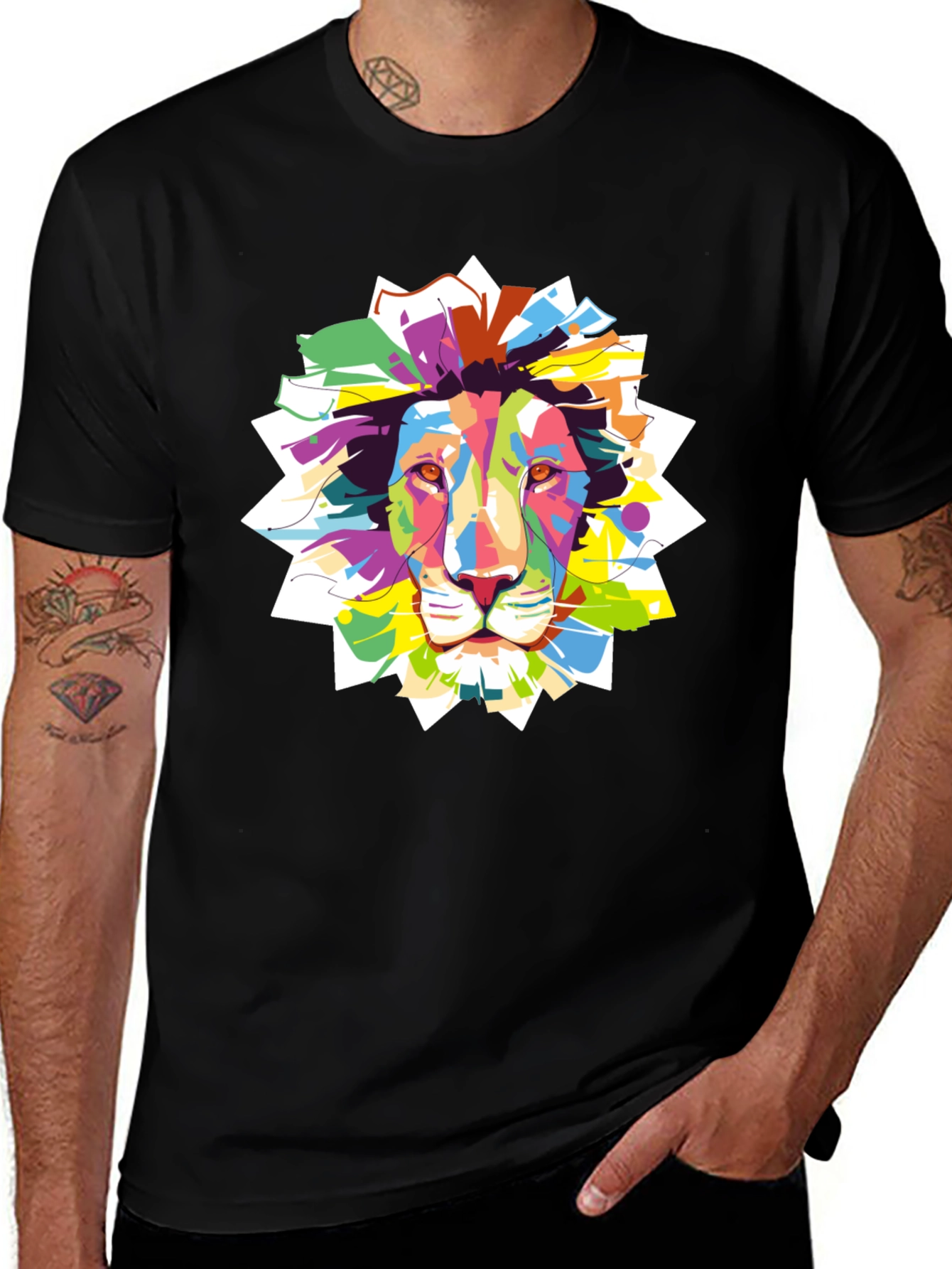 Variant 29 of Vibrant Lion Graphic Black T-Shirt