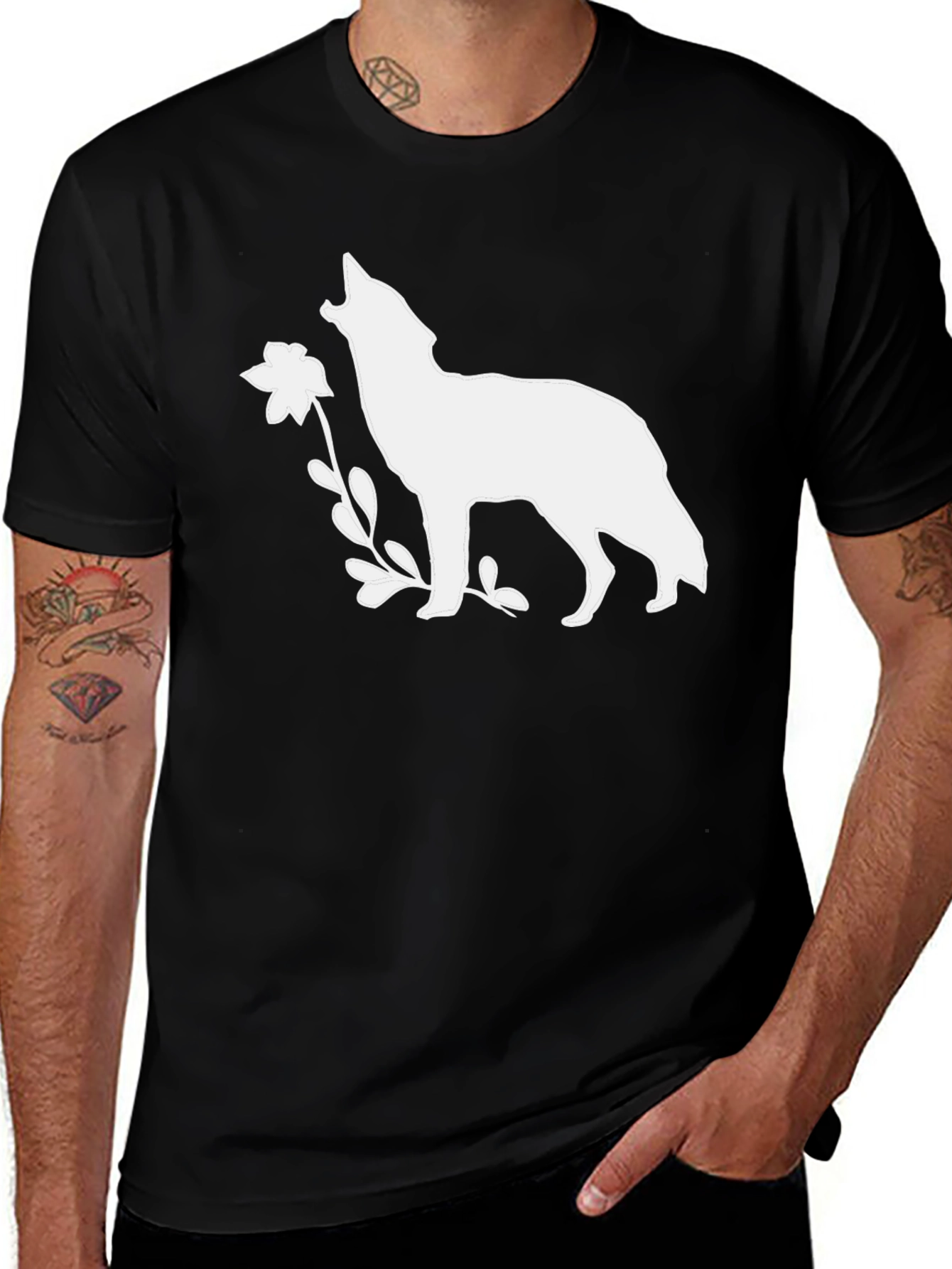 Variant 21 of Wolf & Flower Graphic Tee - Black Cotton T-Shirt