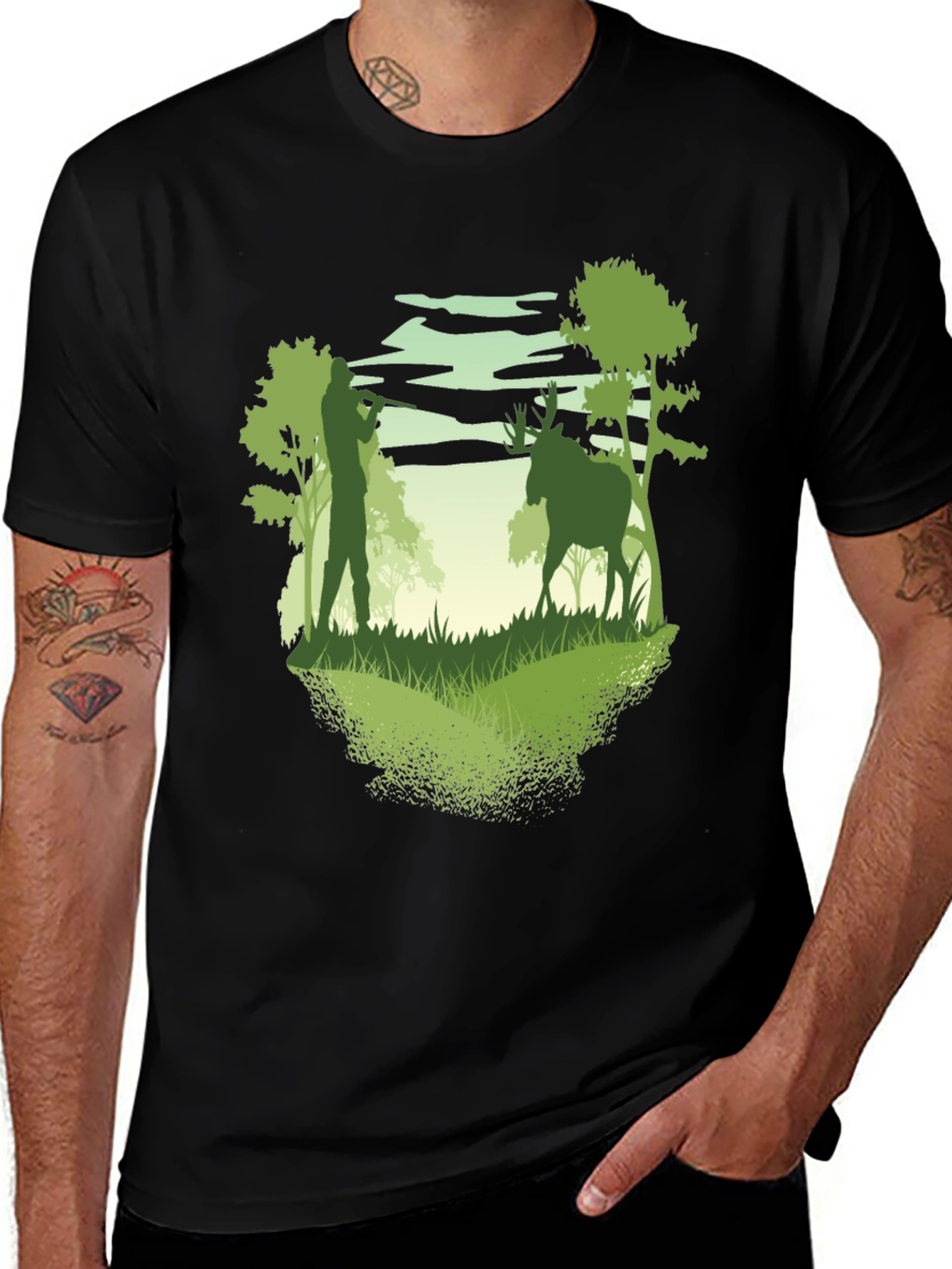 Variant 14 of Hunter & Deer Graphic Tee - Nature Lover's T-Shirt