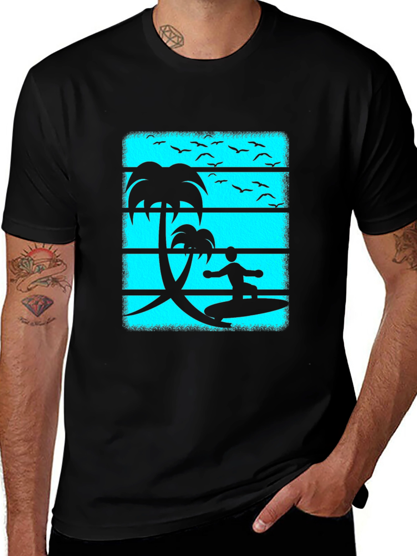 Surfer Graphic Tee - Black Cotton Beach Vibes T-Shirt
