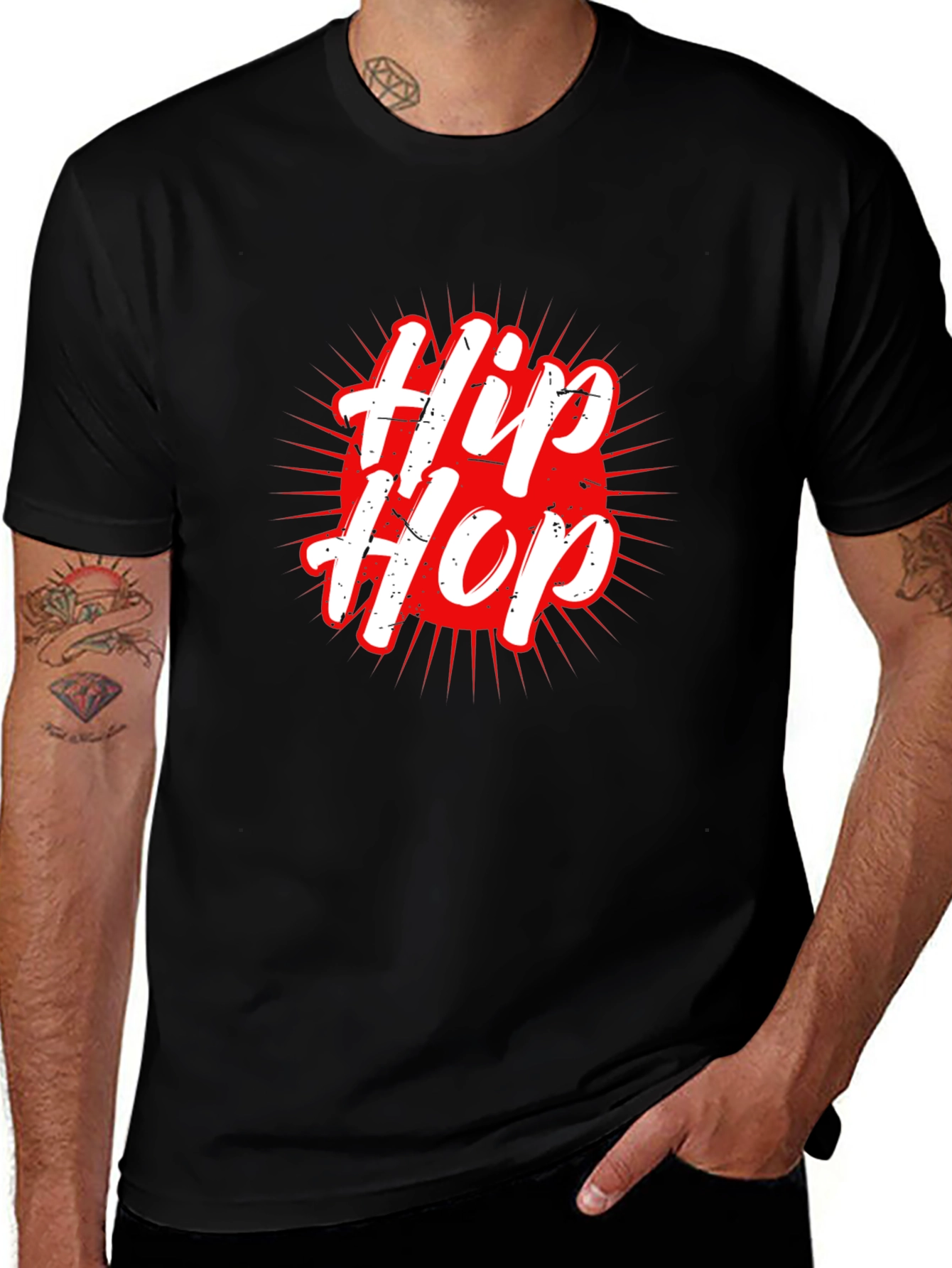Variant 4 of Hip Hop Graphic Tee - Black Crew Neck
