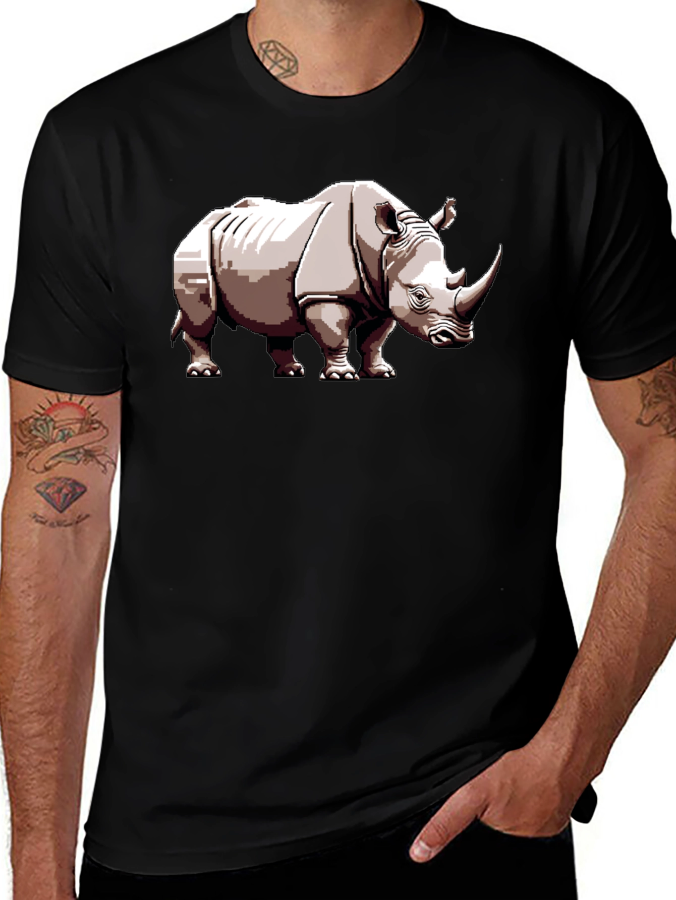 Variant 23 of Rhino Graphic Tee - Pixelated Wildlife Design