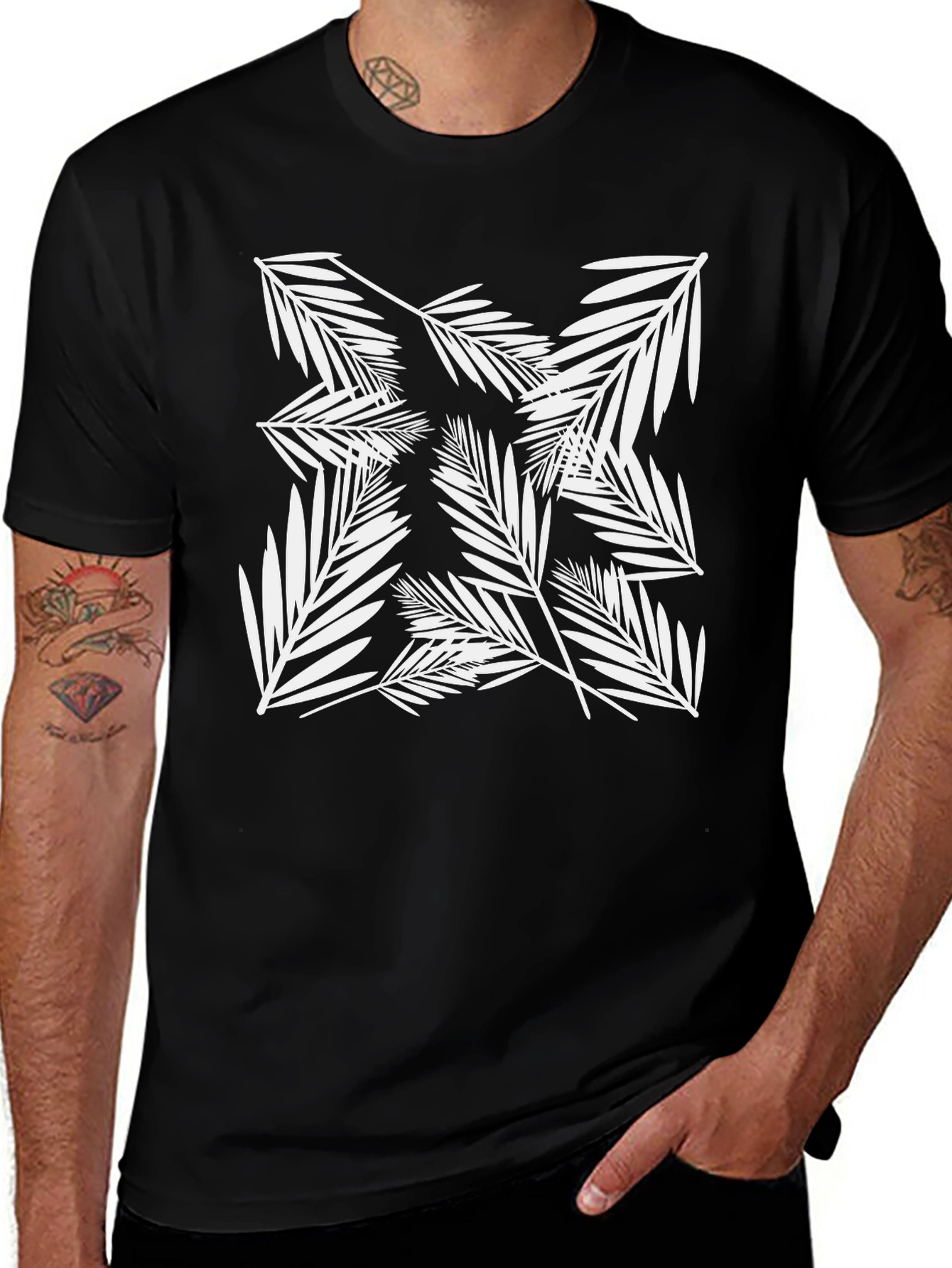 Leaf Print Black T-Shirt