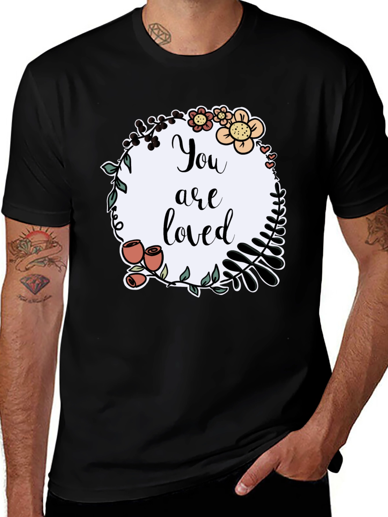Variant 13 of You are Loved Graphic Tee - Floral Wreath T-Shirt