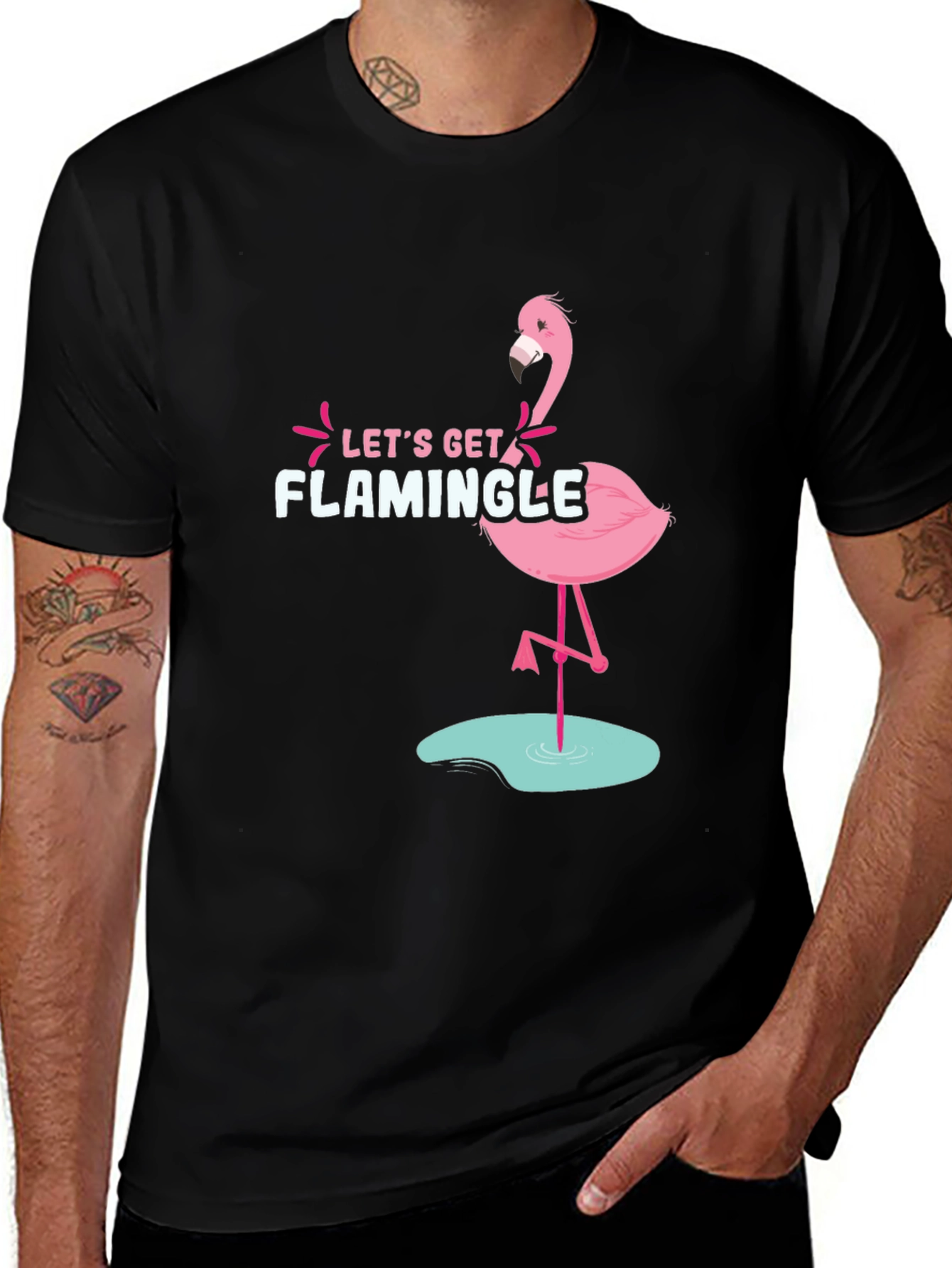 Black Let's Get Flamingle Black Graphic Tee main image