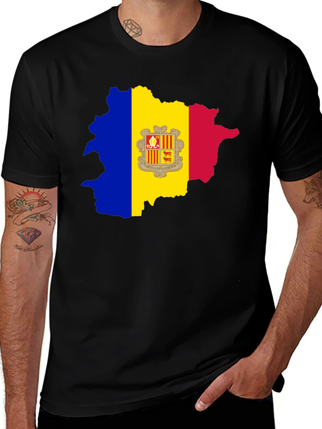 Variant 15 of Andorra Flag Map Graphic Tee - Black Cotton Blend