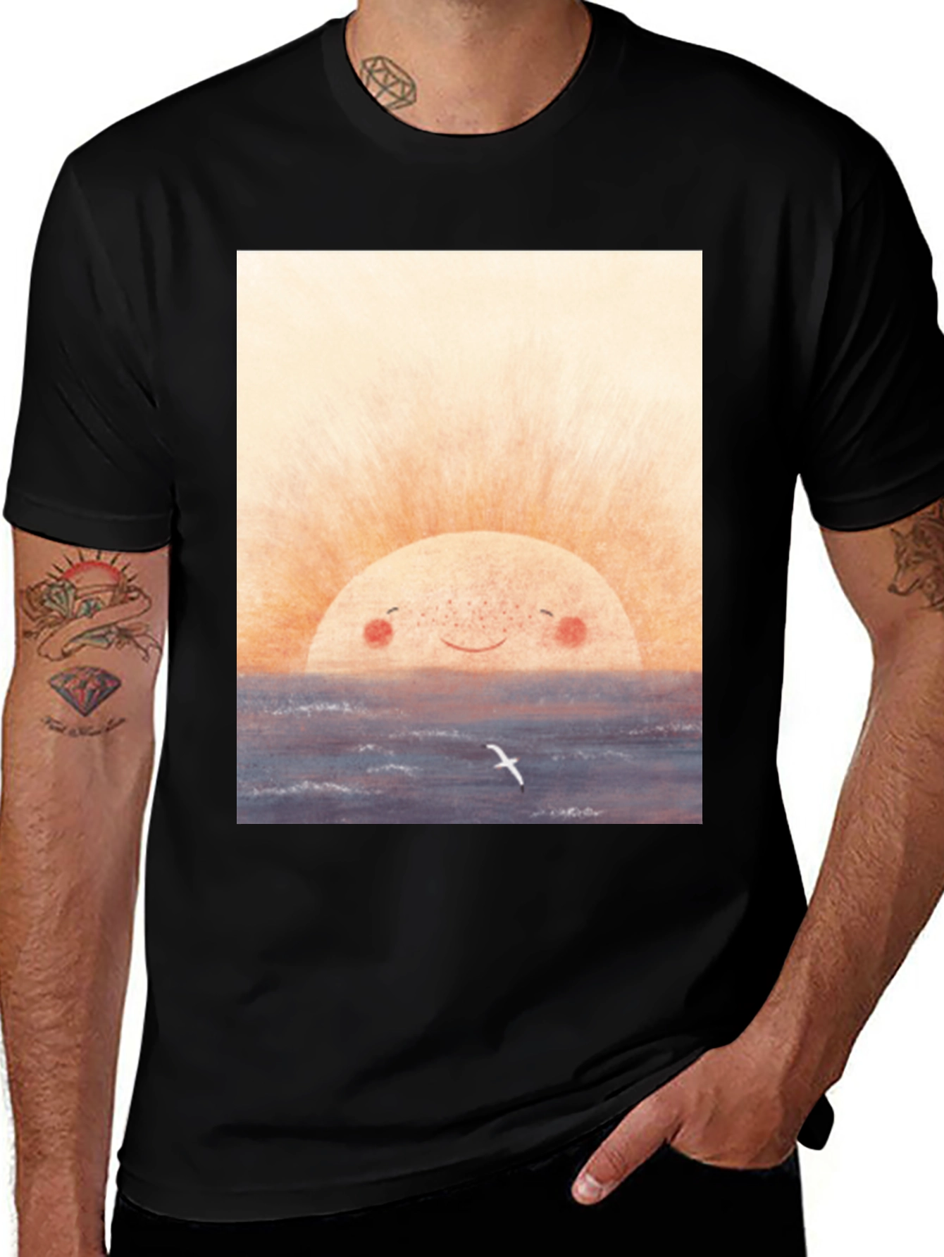 Variant 7 of Sunrise Graphic Tee - Black Cotton Blend Shirt