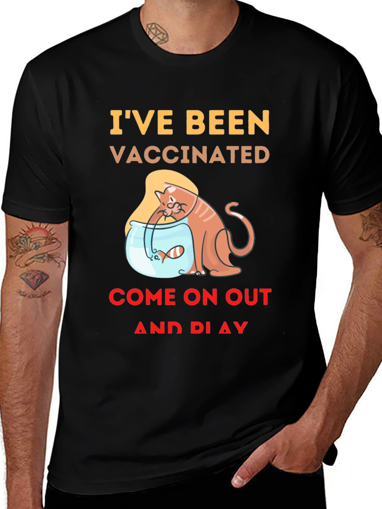 Variant 24 of Vaccinated Cat & Fish T-Shirt - Playful Design