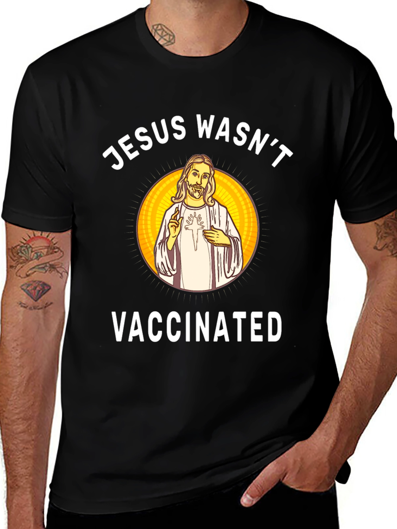 Variant 21 of Jesus Wasn't Vaccinated Black T-Shirt
