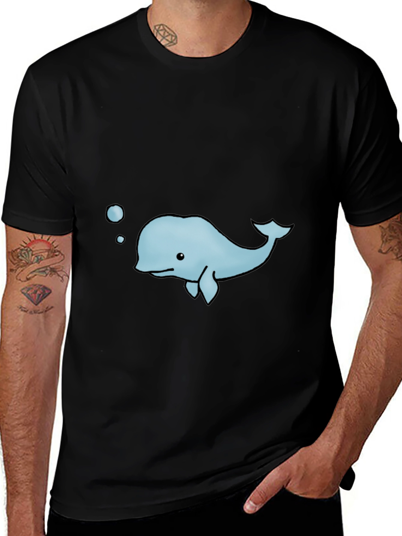 Variant 16 of Cute Whale Graphic Tee - Black Cotton Casual T-Shirt