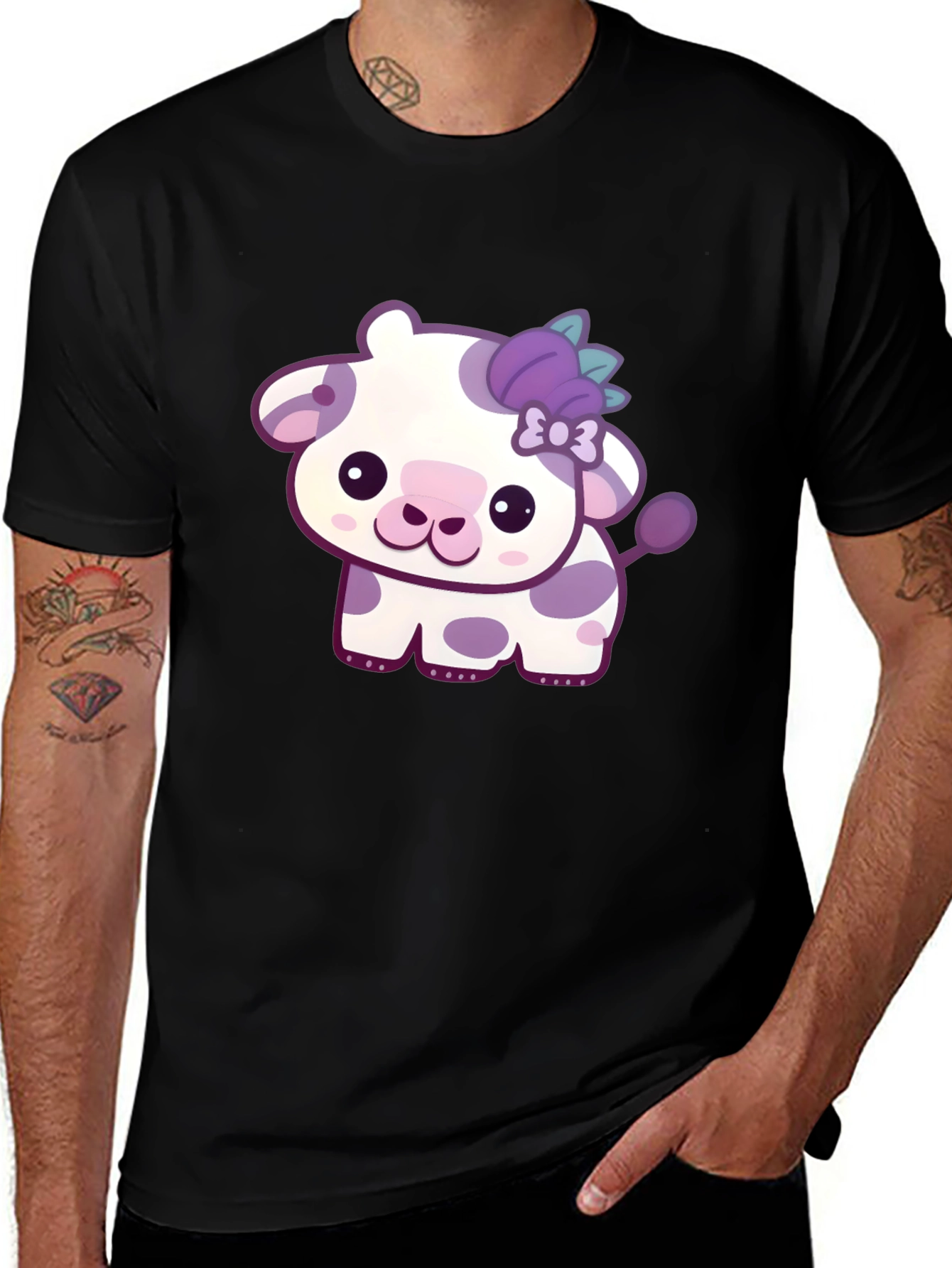 Variant 14 of Cute Cow Graphic Tee - Black T-Shirt