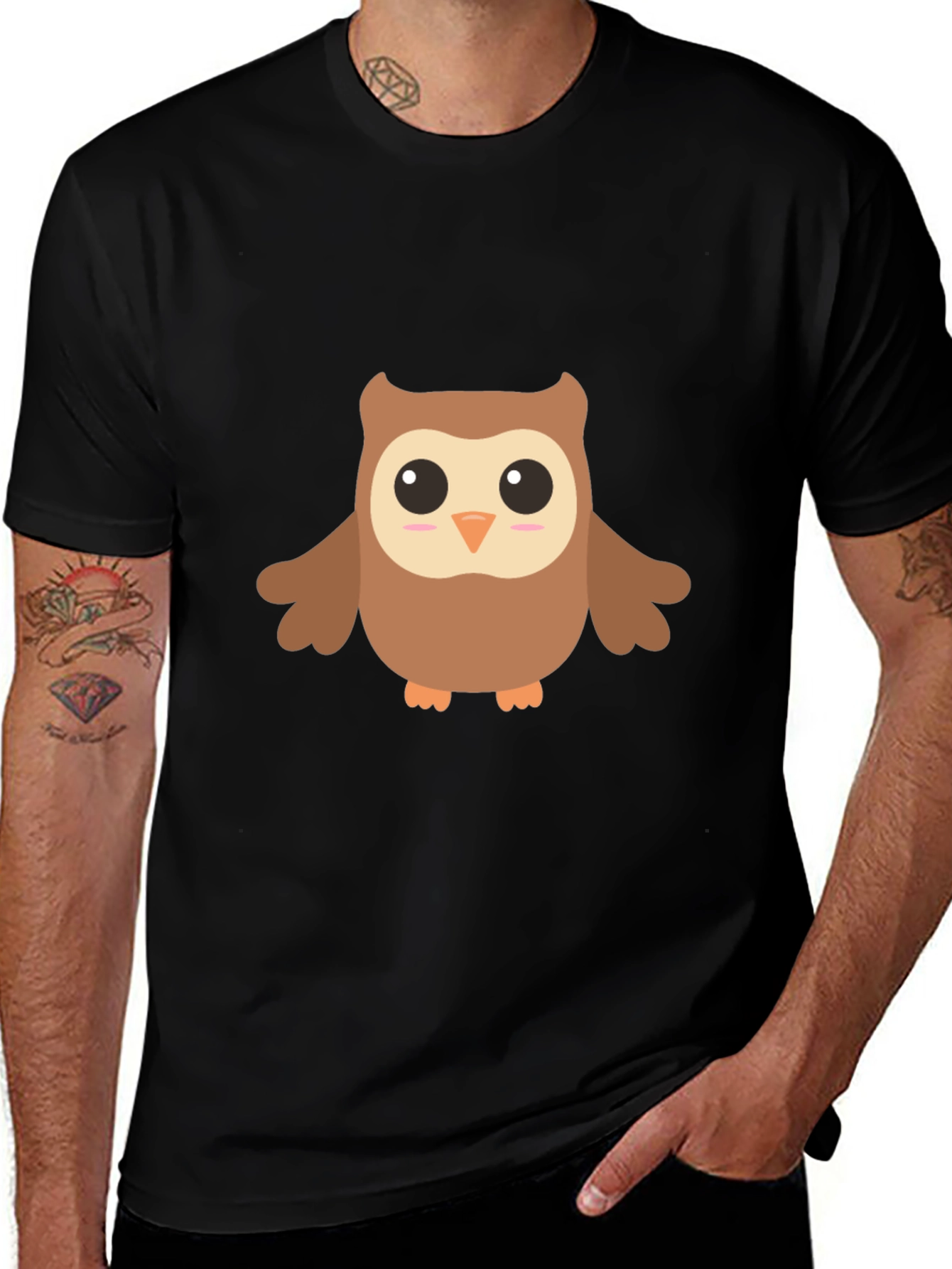 Variant 26 of Cute Cartoon Owl Graphic Black T-Shirt