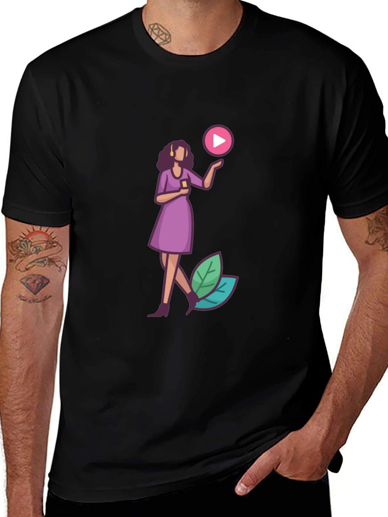 Variant 12 of Trendy Graphic Tee - Woman with Play Button Design