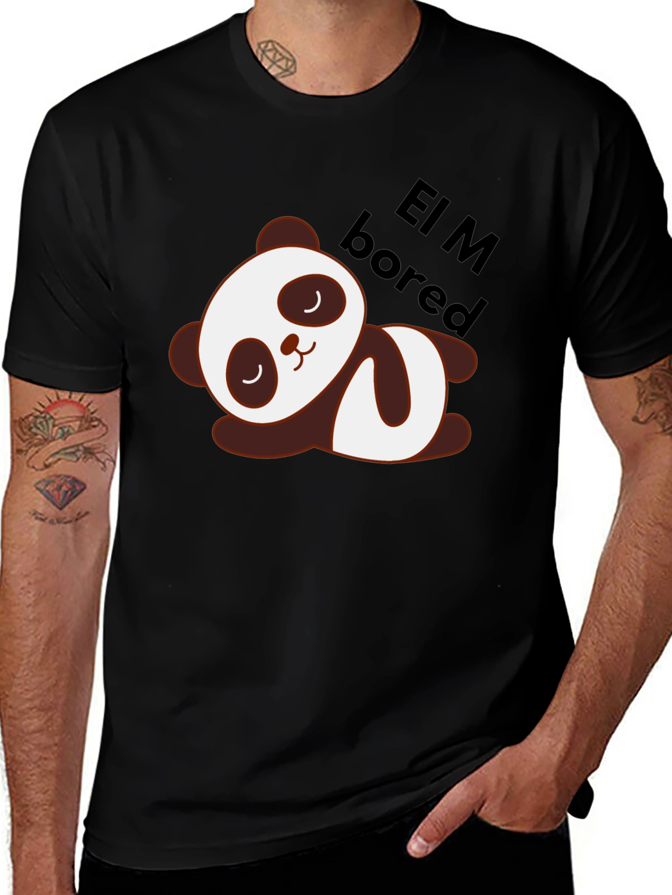 Variant 3 of Cute Panda "El M Bored" Black T-Shirt