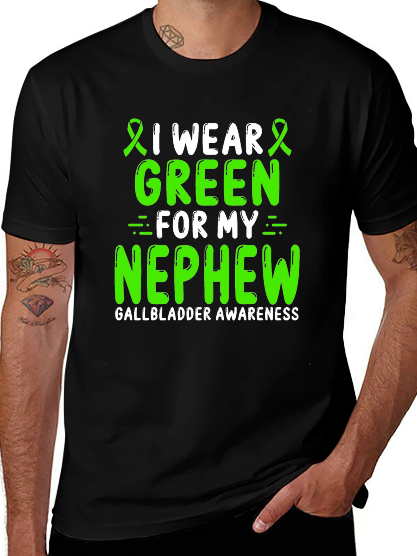 Variant 24 of Gallbladder Awareness Green Ribbon T-Shirt for Nephew