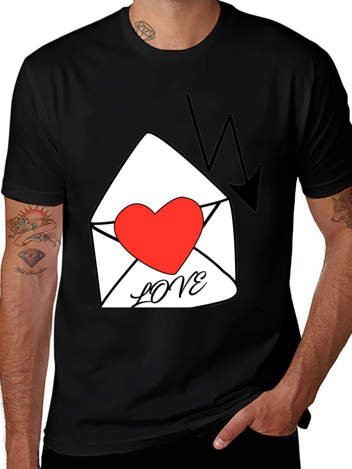 Heart Love Letter Graphic T-Shirt - Black
