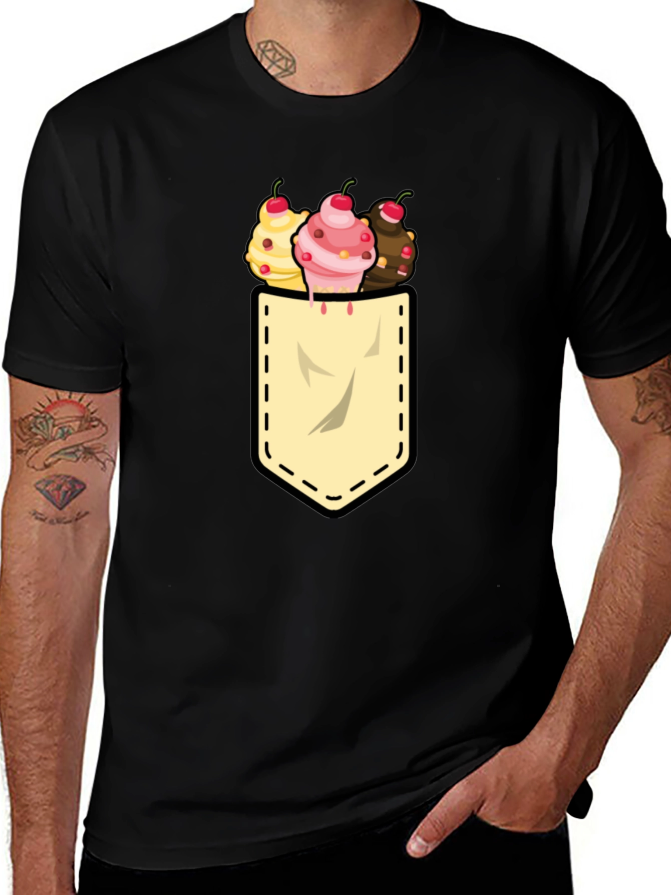 Variant 16 of Ice Cream Pocket Graphic Tee - Fun & Stylish