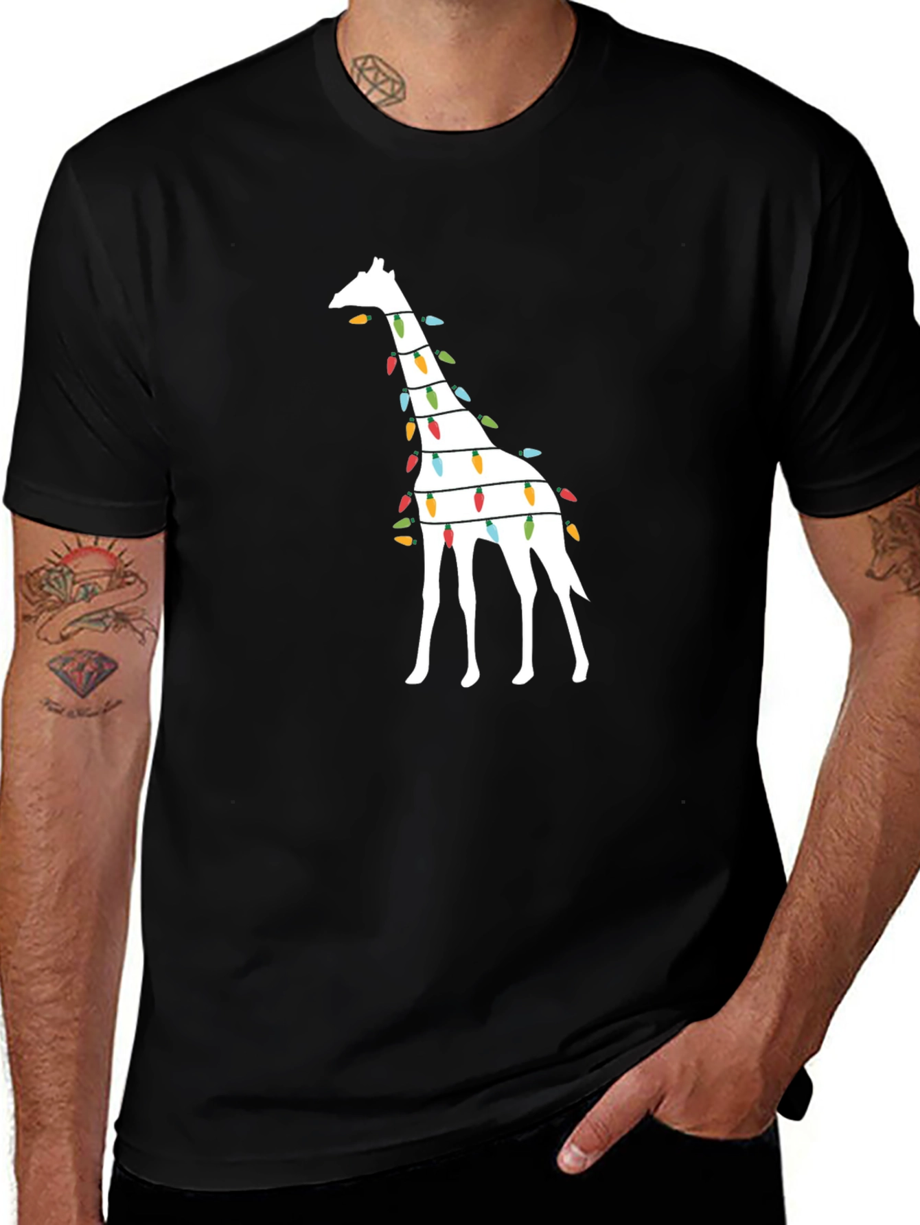 Variant 8 of Festive Giraffe Christmas Lights T-Shirt