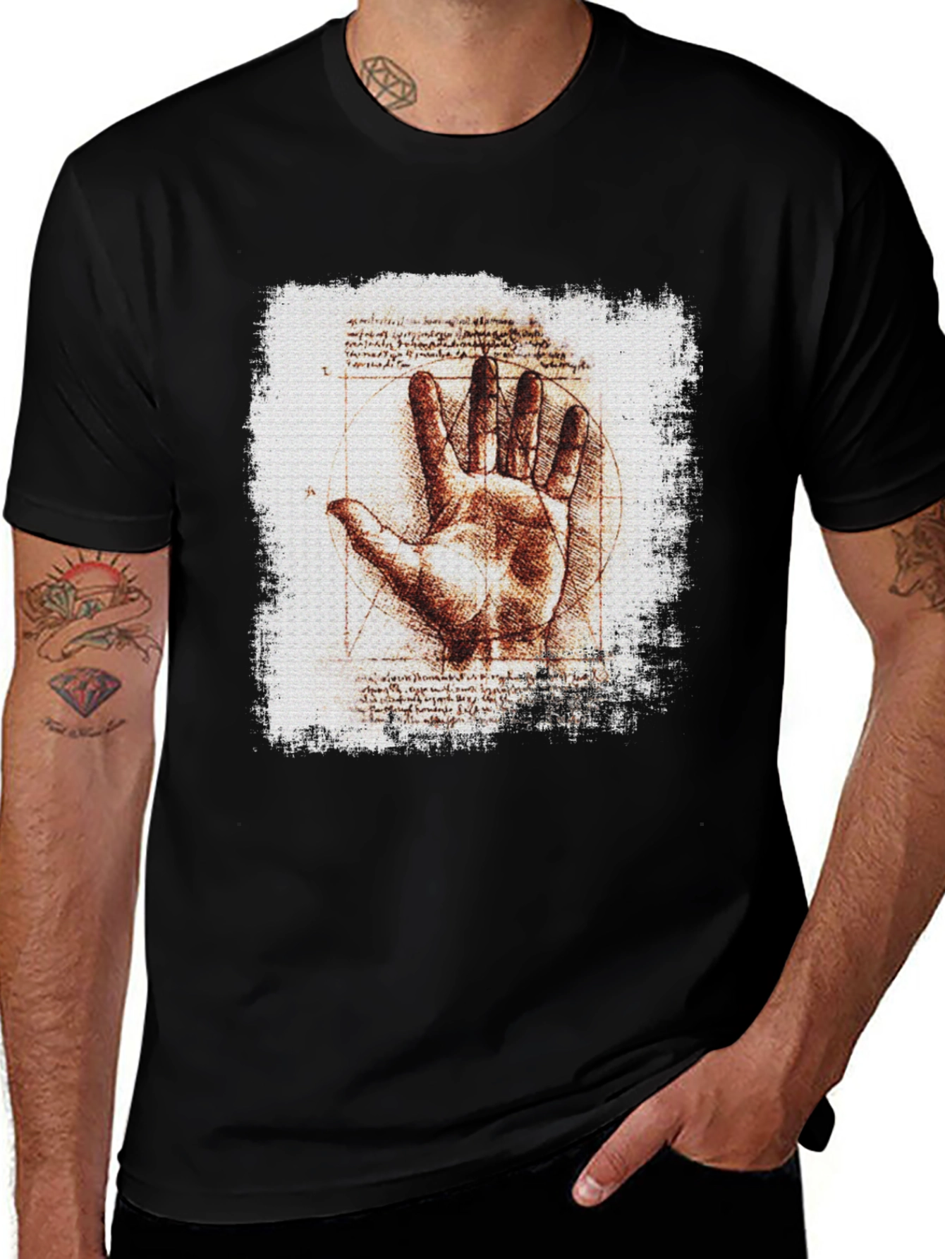 Vitruvian Hand Graphic Tee - Artistic Style