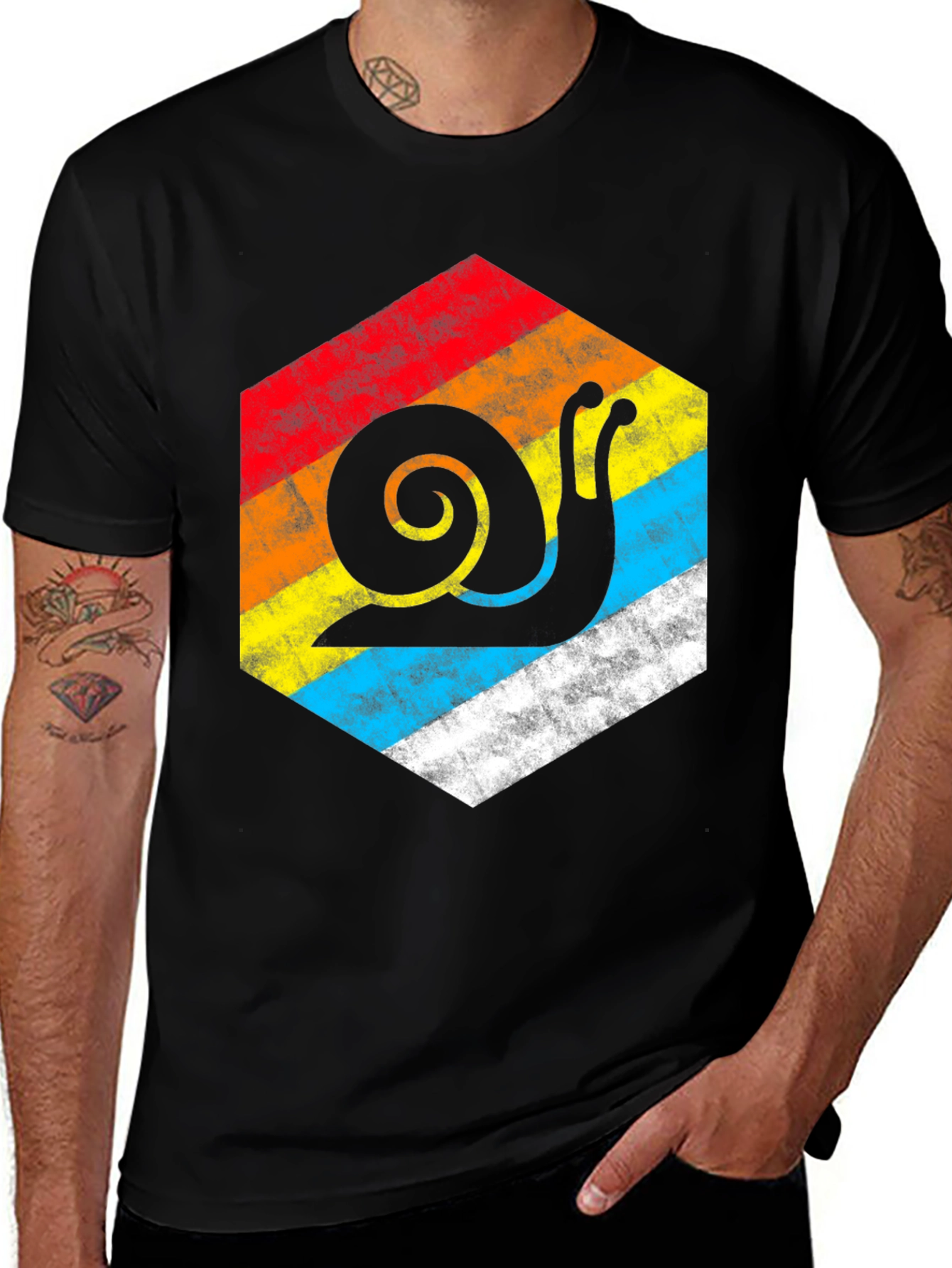 Variant 24 of Retro Snail Hexagon Graphic Tee - Black