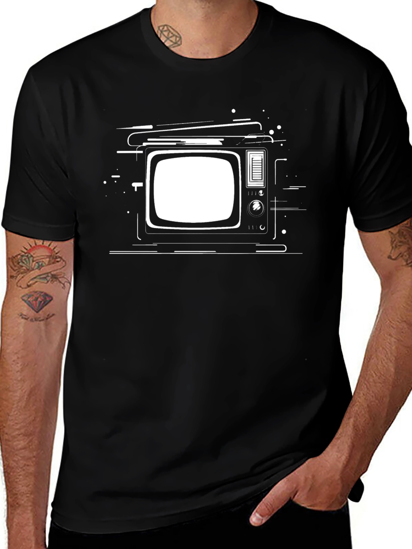 Variant 10 of Retro TV Graphic Tee - Black Casual T-Shirt