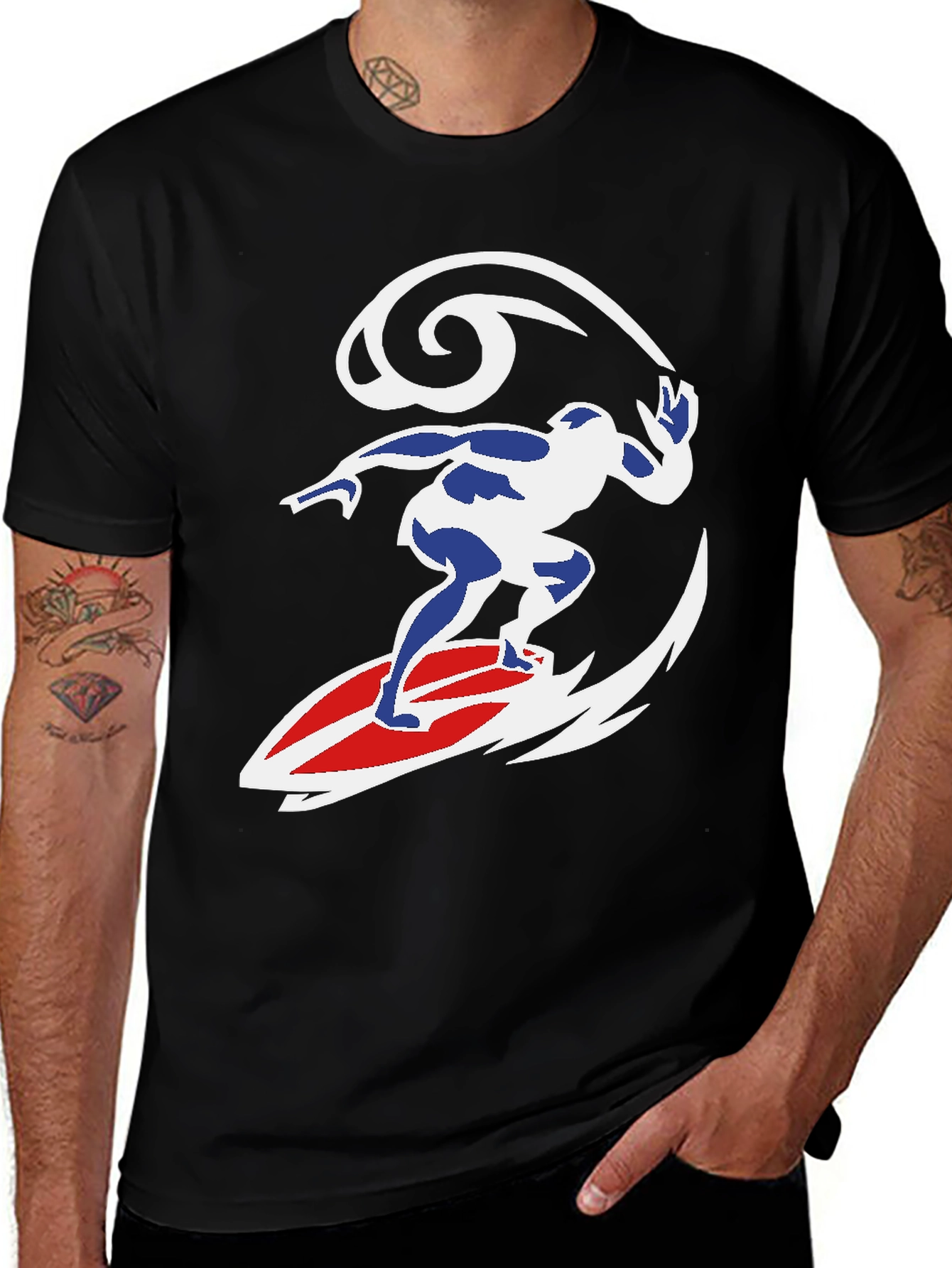 Variant 26 of Surfer Graphic Tee - Cool Wave Design, Black Cotton Shirt