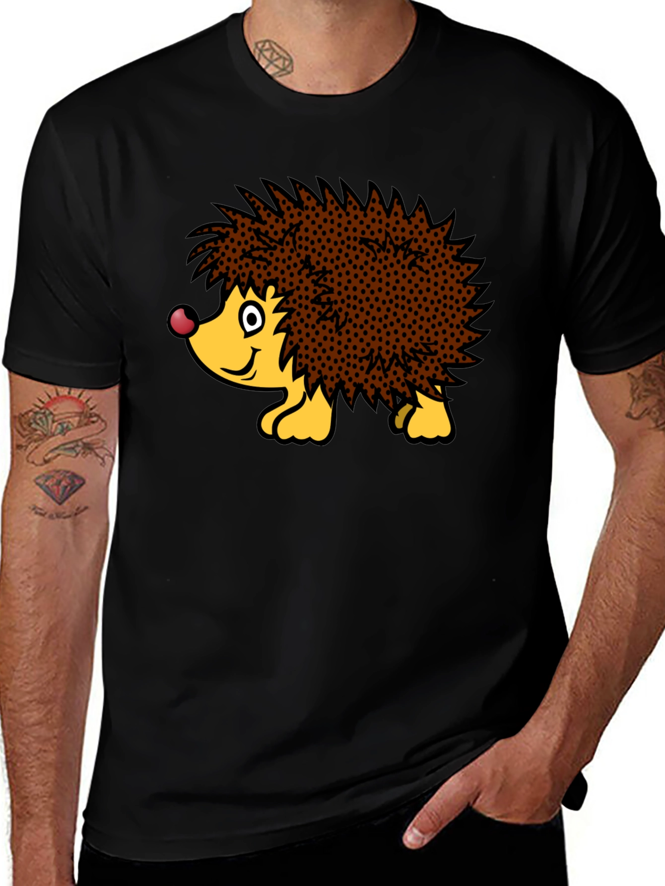 Variant 29 of Cute Hedgehog Graphic Tee - Black Cotton T-Shirt
