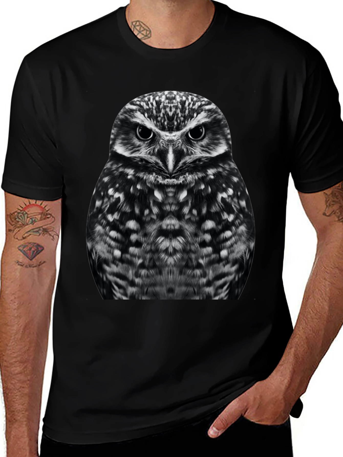 Variant 24 of Owl Graphic T-Shirt - Black Cotton Tee