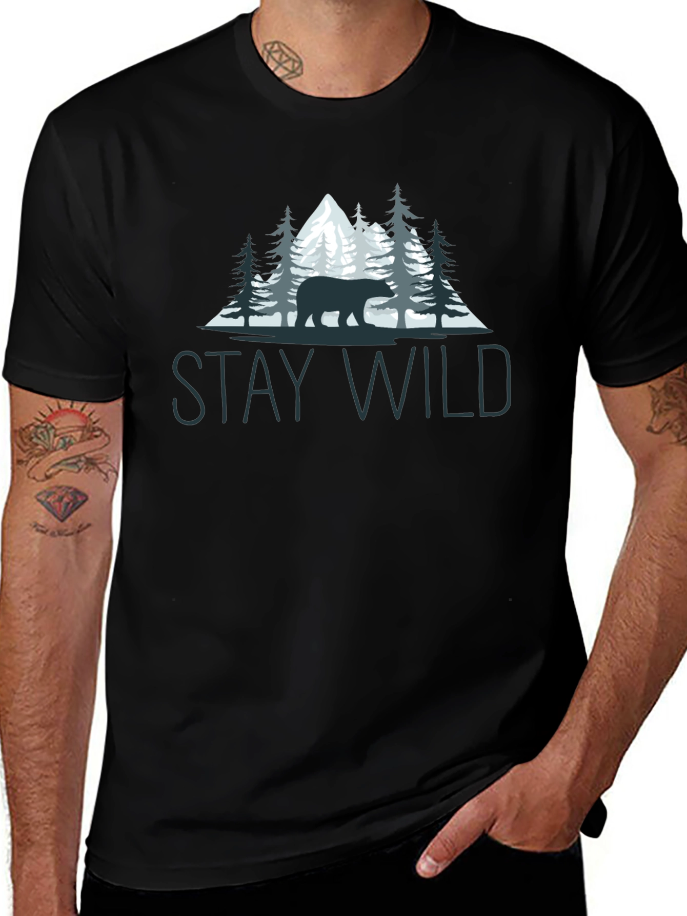 Variant 3 of Stay Wild Bear Graphic Tee - Nature Lover's T-Shirt