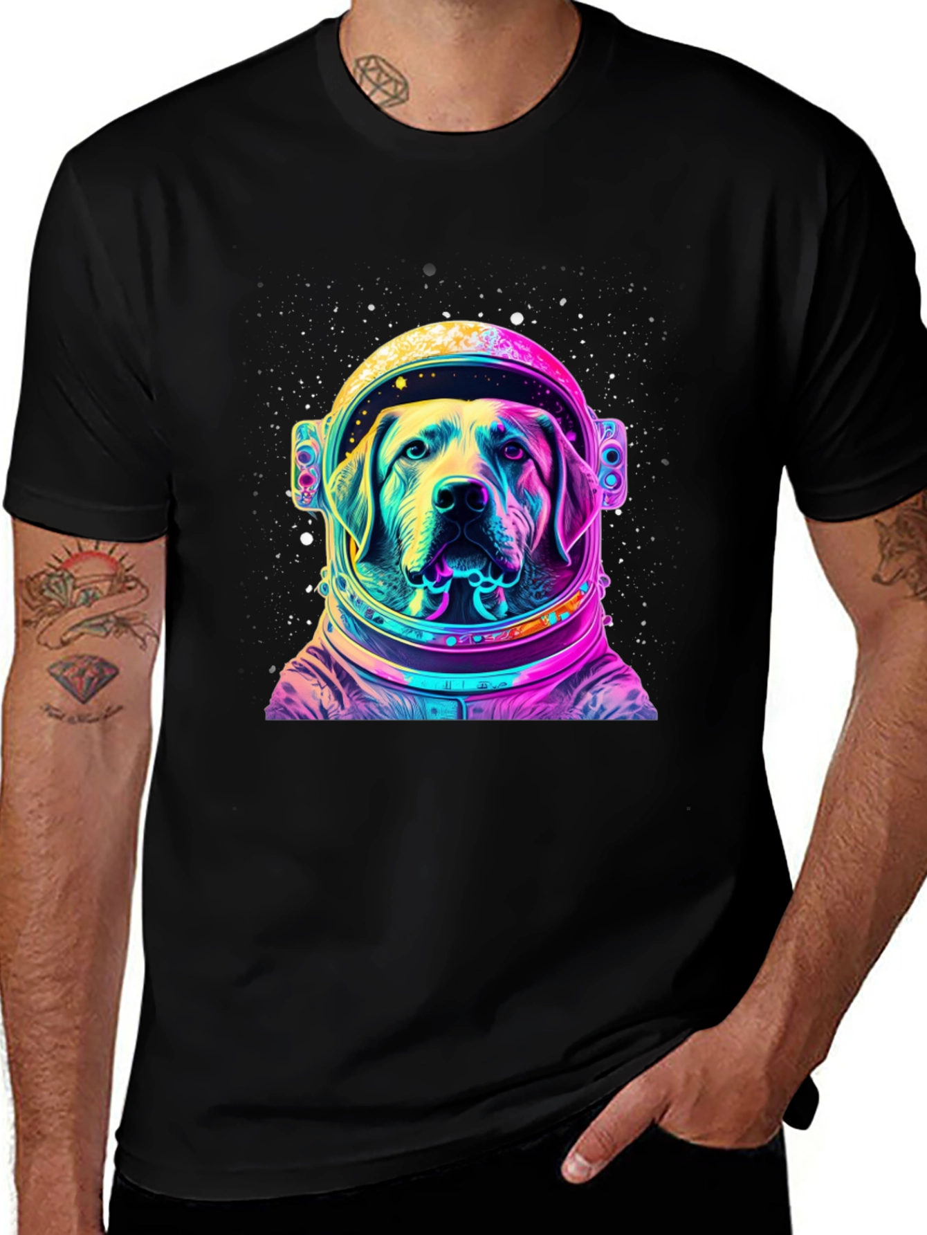Variant 10 of Dog Astronaut Graphic Tee - Black Cotton T-Shirt