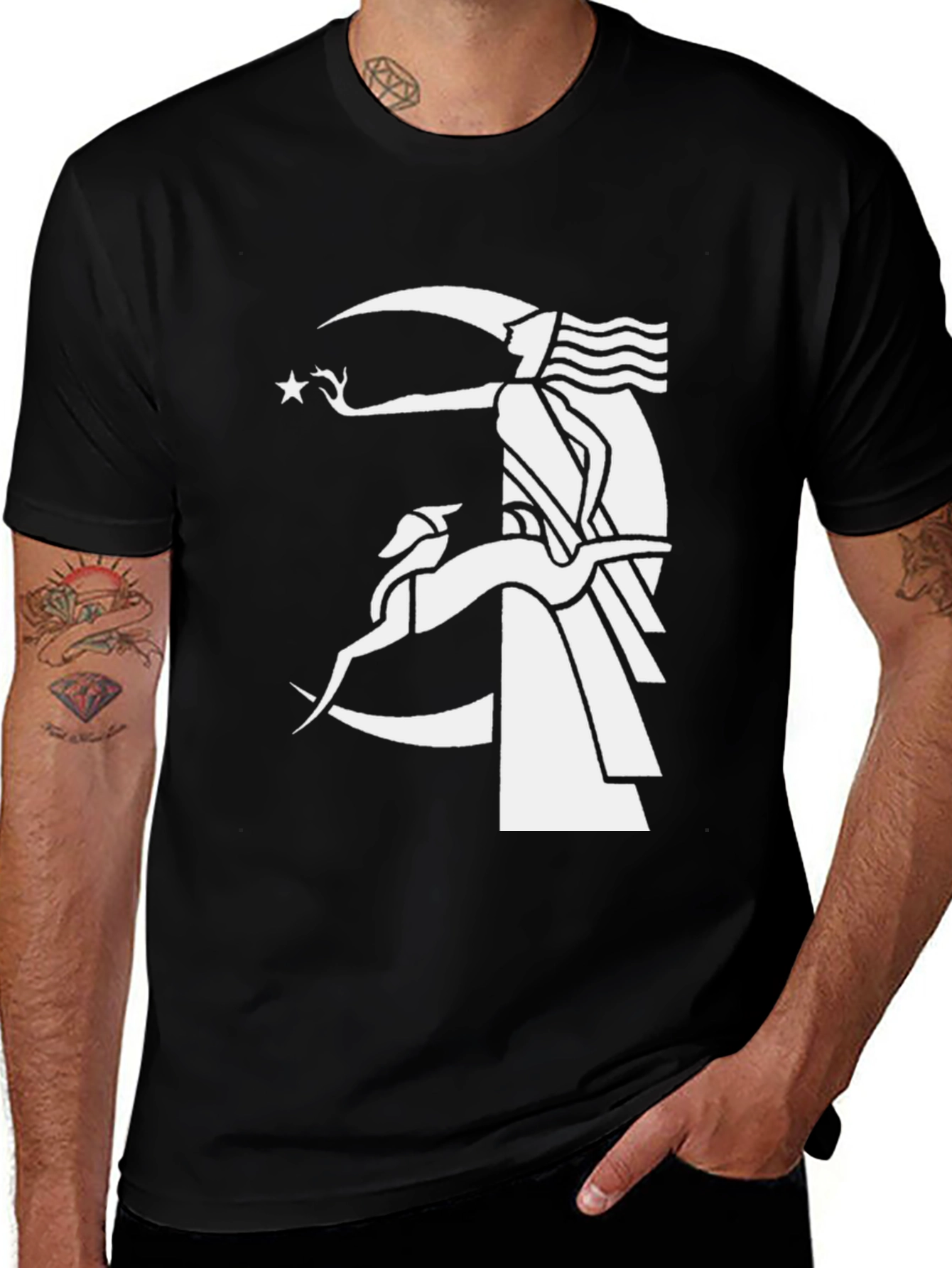 Variant 24 of Modern Art T-Shirt - Woman, Dog, Moon and Star Graphic Tee