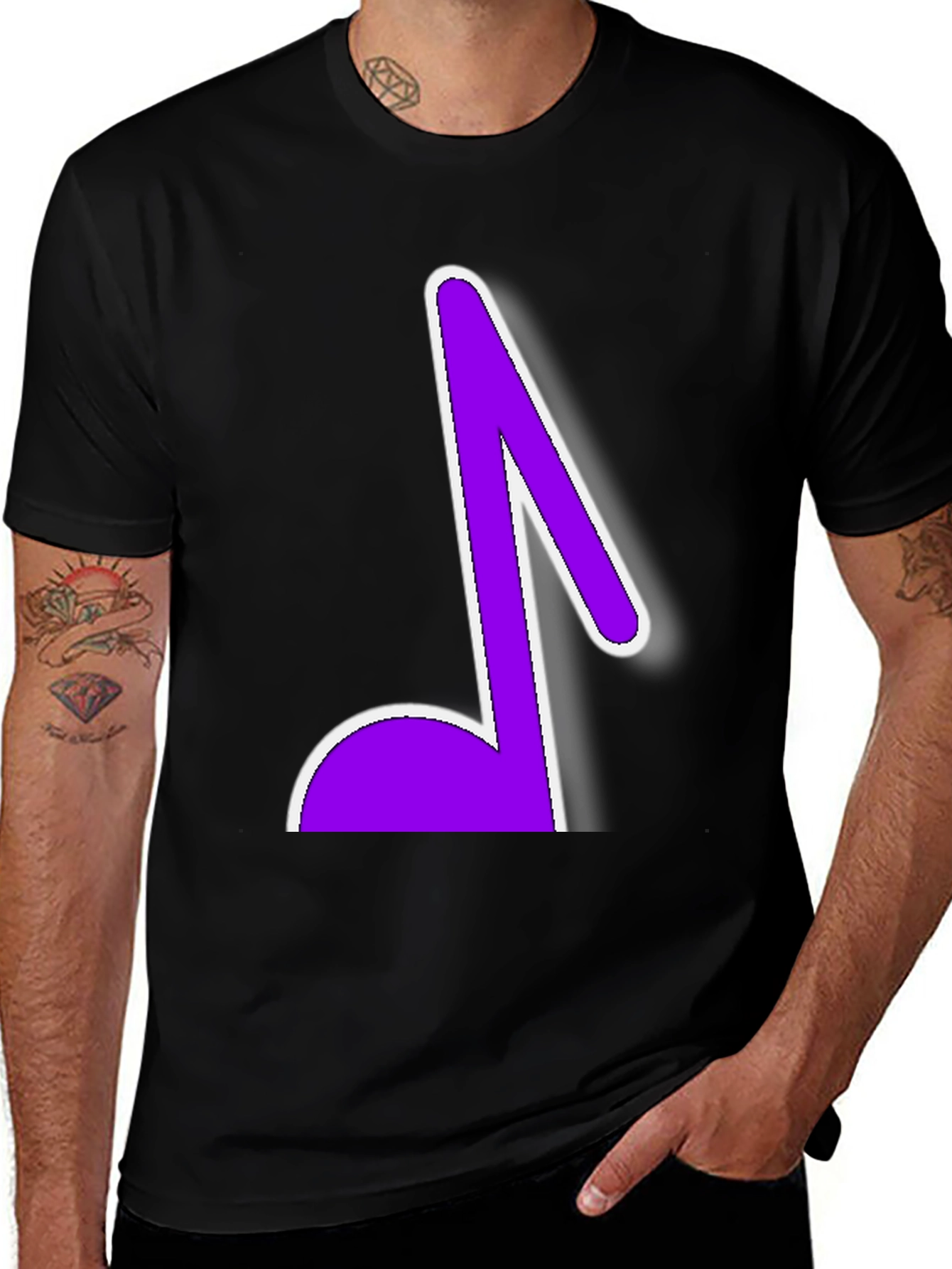 Variant 18 of Purple Music Note Graphic Tee - Stylish Black T-Shirt