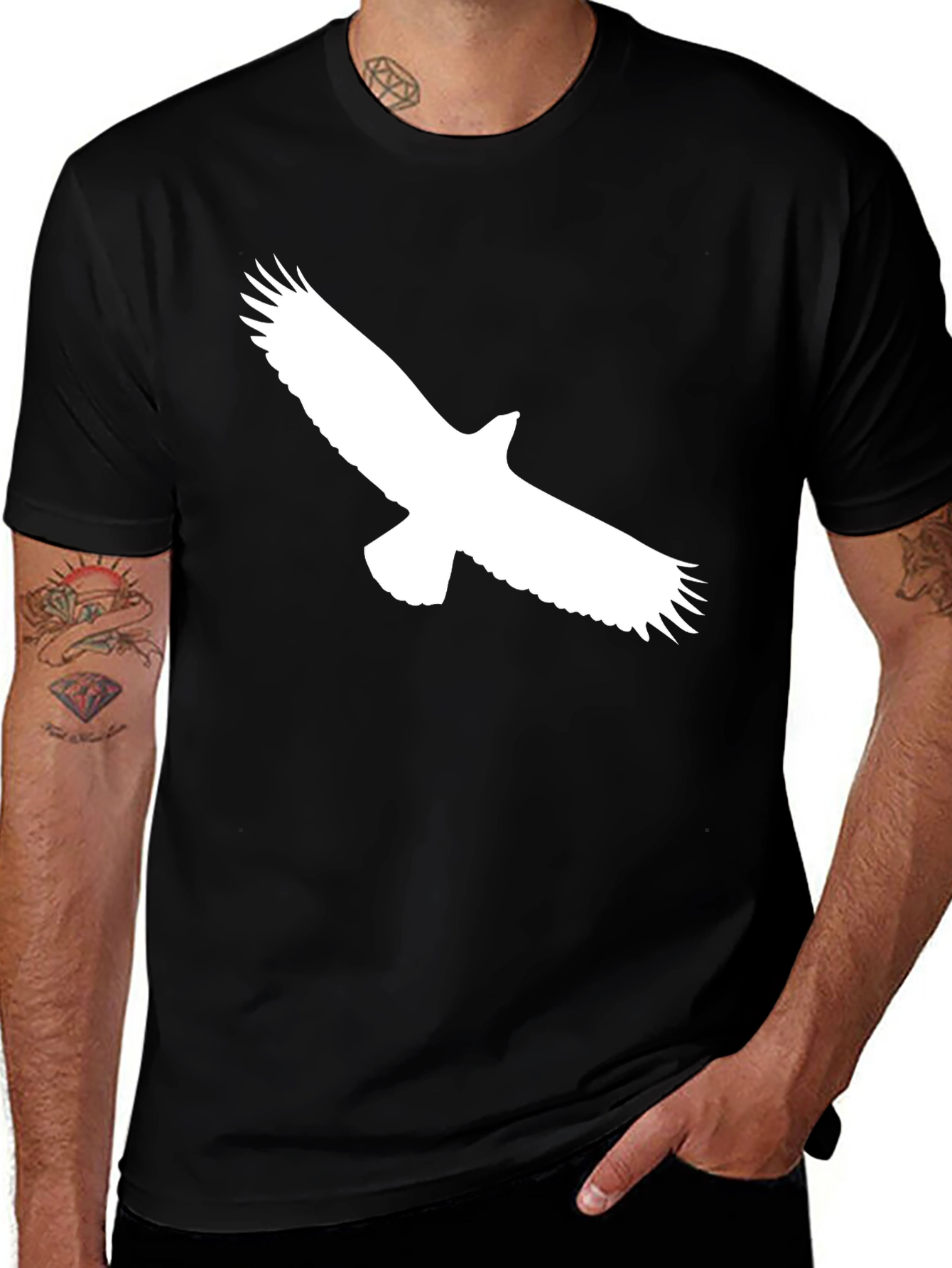 Variant 26 of Men's Black T-Shirt with White Eagle Graphic