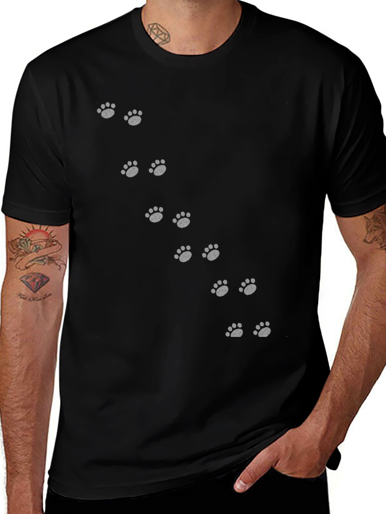Black Paw Print Crew Neck T-Shirt