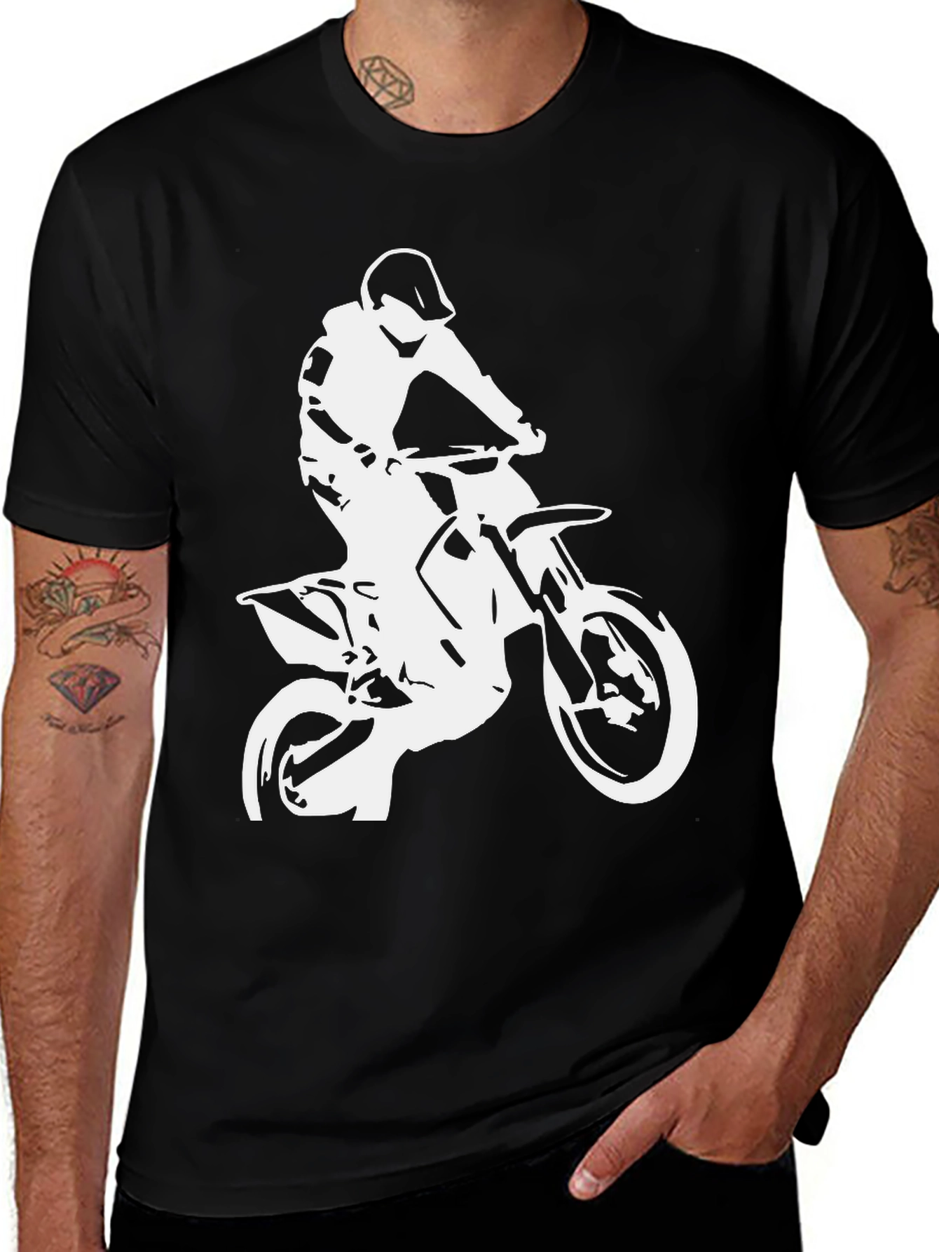 Variant 8 of Black T-Shirt with White Motocross Rider Design