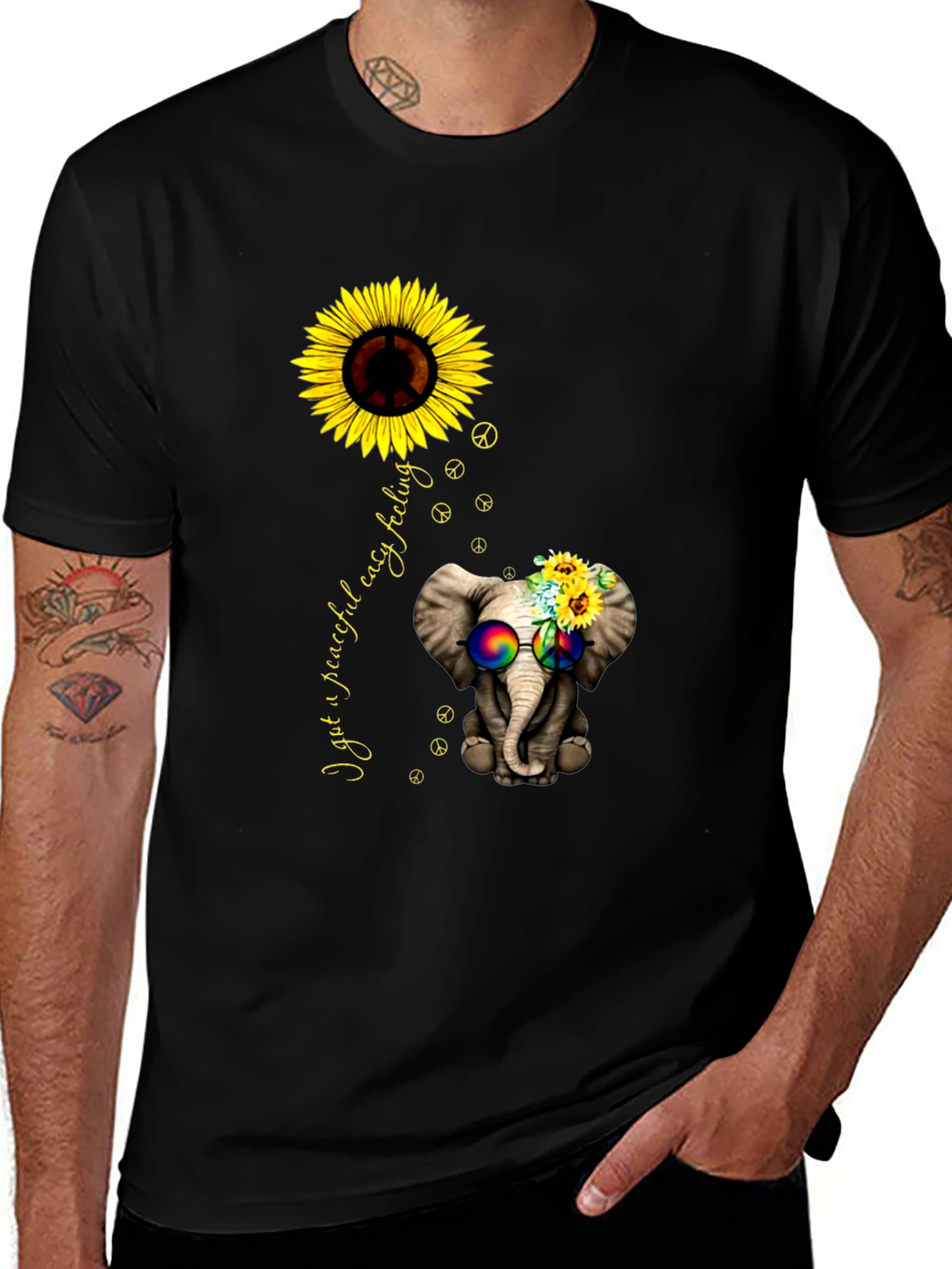Variant 11 of Peaceful Elephant Sunflower Graphic Tee